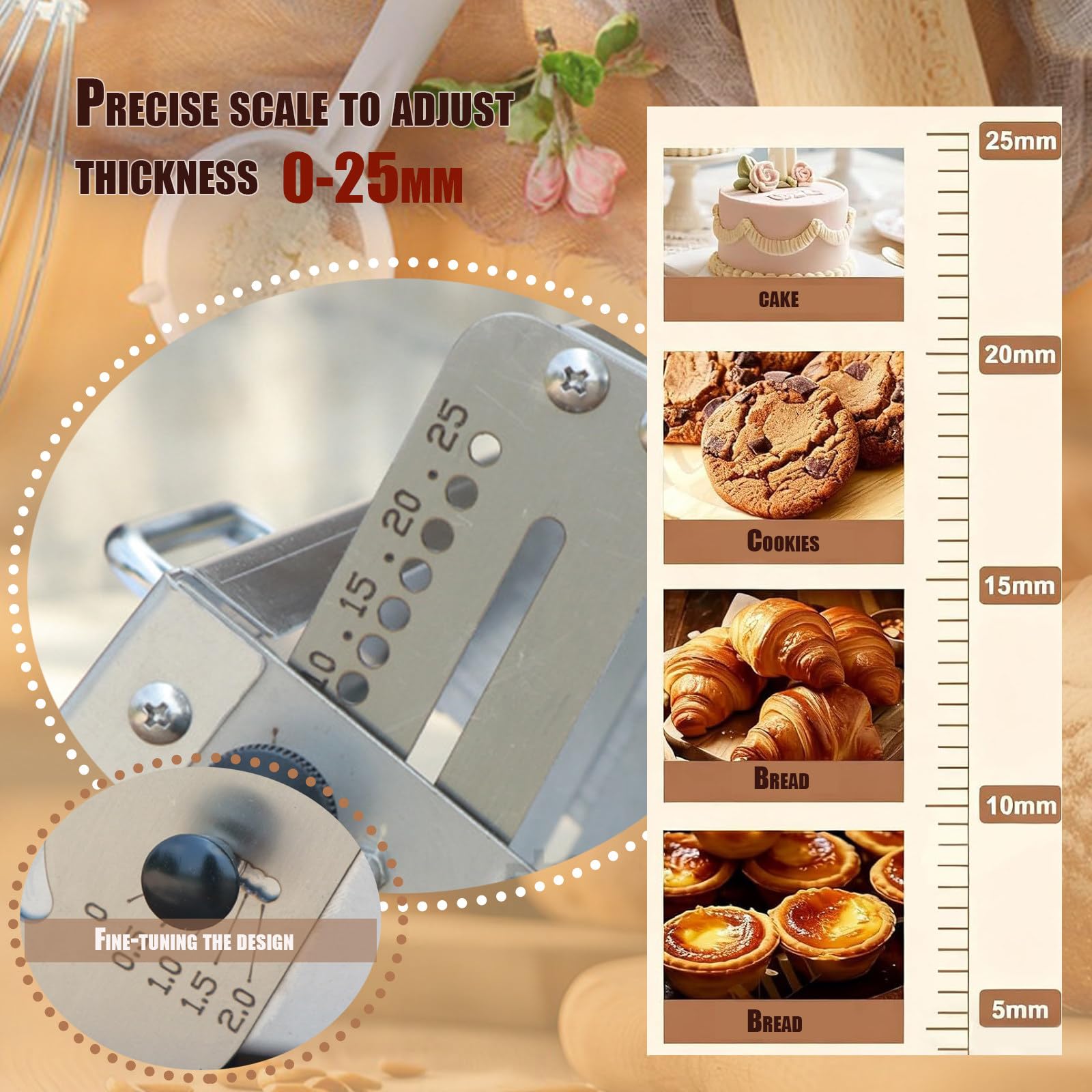 Faltbare Teigausrollmaschine mit Ausrollbrett, manuelle Teigausrollmaschine aus Edelstahl, einstellbare Teigstärke von 0–25 mm, geeignet für Pasta, Croissants und Nudeln A300