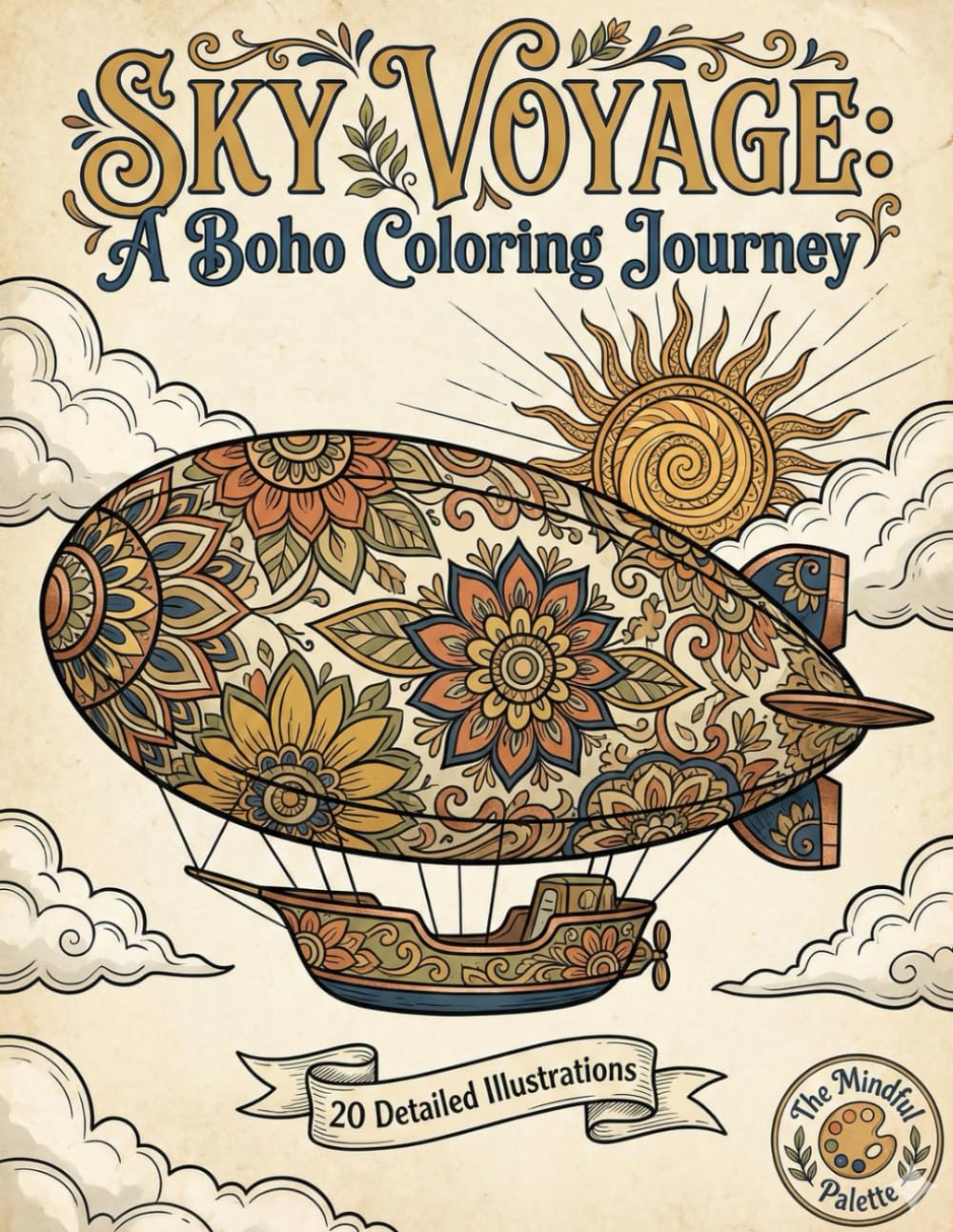 SKY VOYAGE: Bold & Easy Boho Coloring Book for Adults: Relaxing Floral Patterns, Whimsical Airships & Fantasy Architecture for Stress Relief