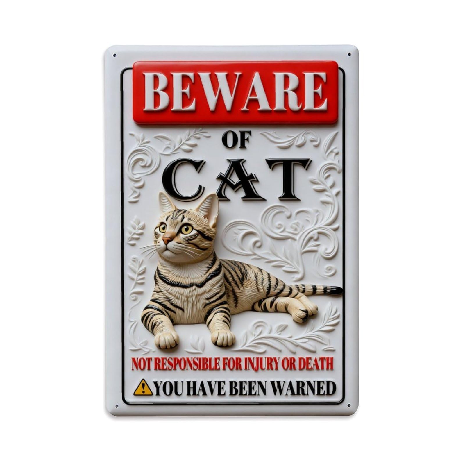 Beware Of Cat Warning Sign Vintage Metal Tin Sign Retro Wall Decor, Bar Garage Cafe Kitchen Home Wall Art Poster Decoration 8x12inches