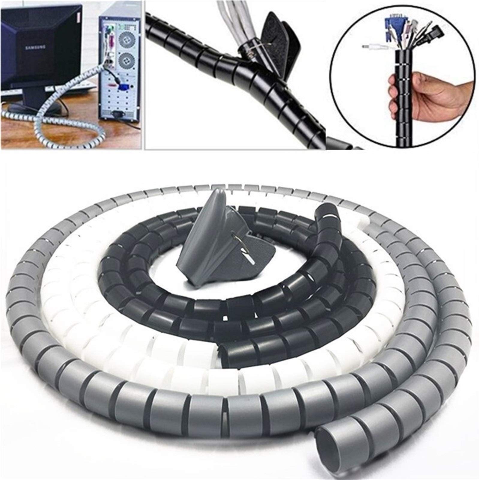 Protezione del Cavo 5 Metri 16FT Protezione for la Gestione dei Cavi Avvolgicavo Cavo Tidy Organizer Tube Hider Flessibile espandibile Home Office Correttore for Cavi(22mm Grey)