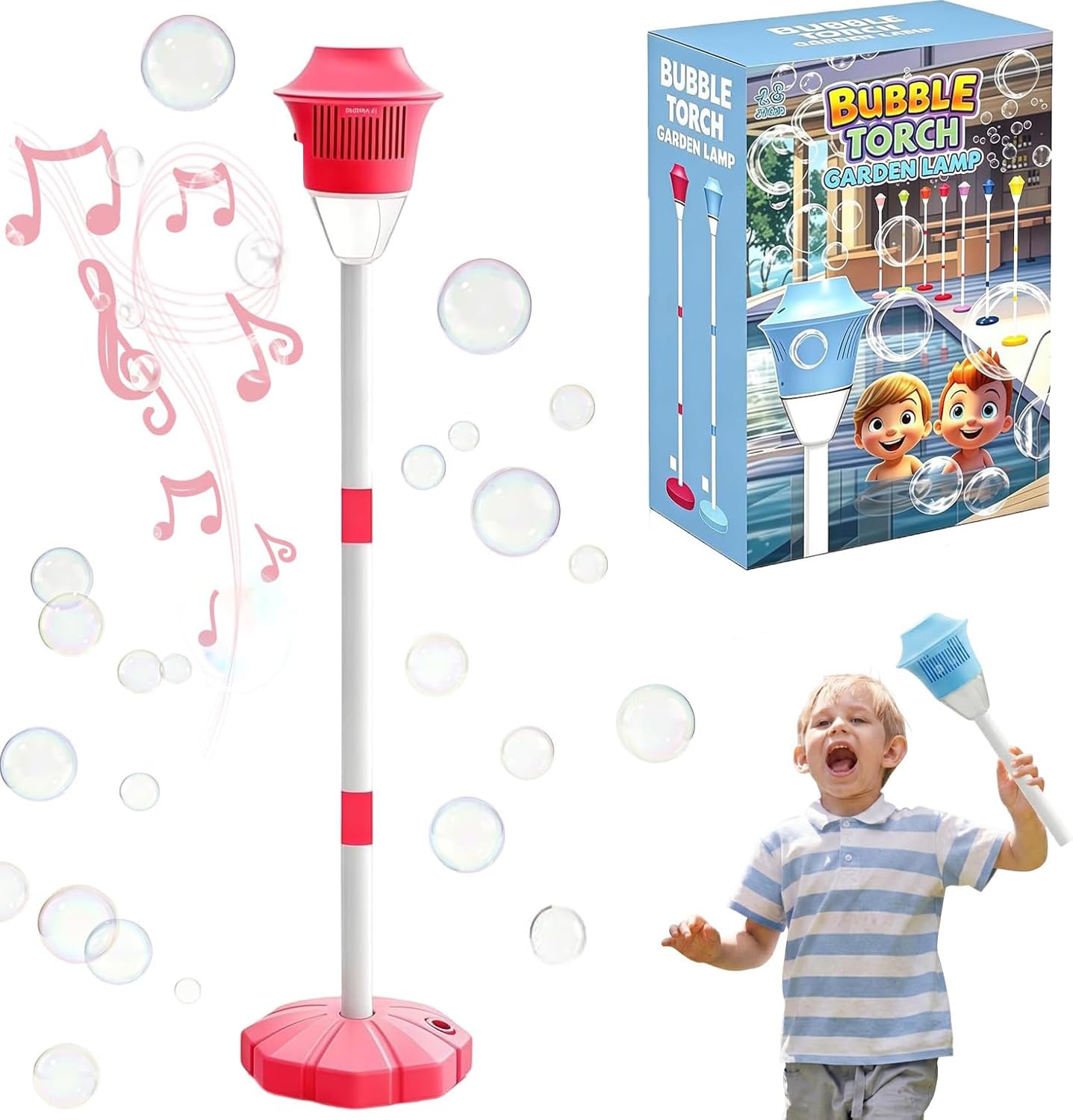 Lamp Bubble Machine for Kids,Standing Automatic Bubble Machine with Light Music,Standing Torch Bubbles Maker,Height Adjustable to 47 Inches,Bubbles Machine Lantern for Wedding Birthday Party Gift,Pink