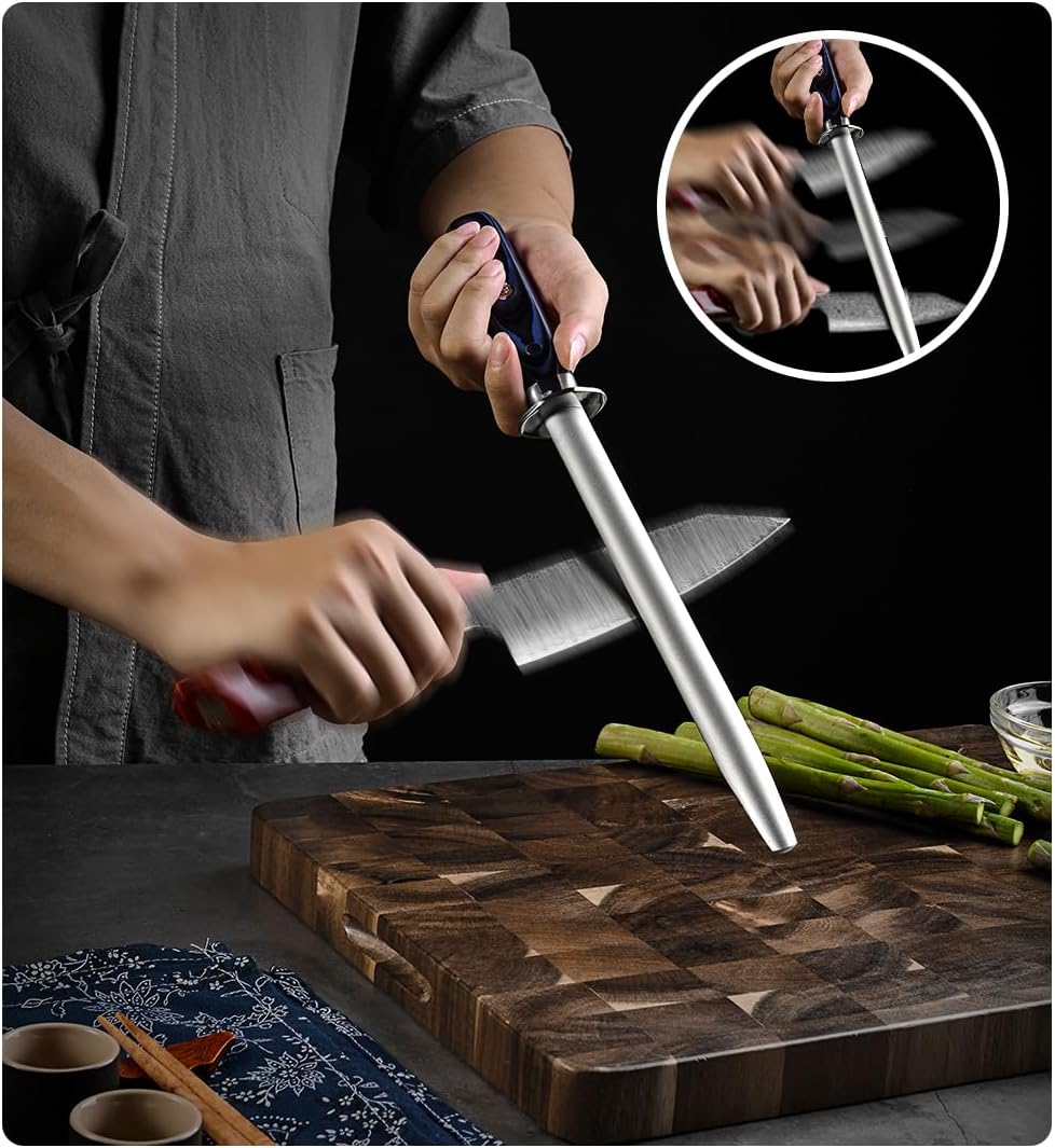 Seido Knives Kanpeki 10-Inch Diamond Sharpening Rod - Professional Knife Sharpening Steel for Chef and Home Cook - Ensures Knife Safety and Sharpness