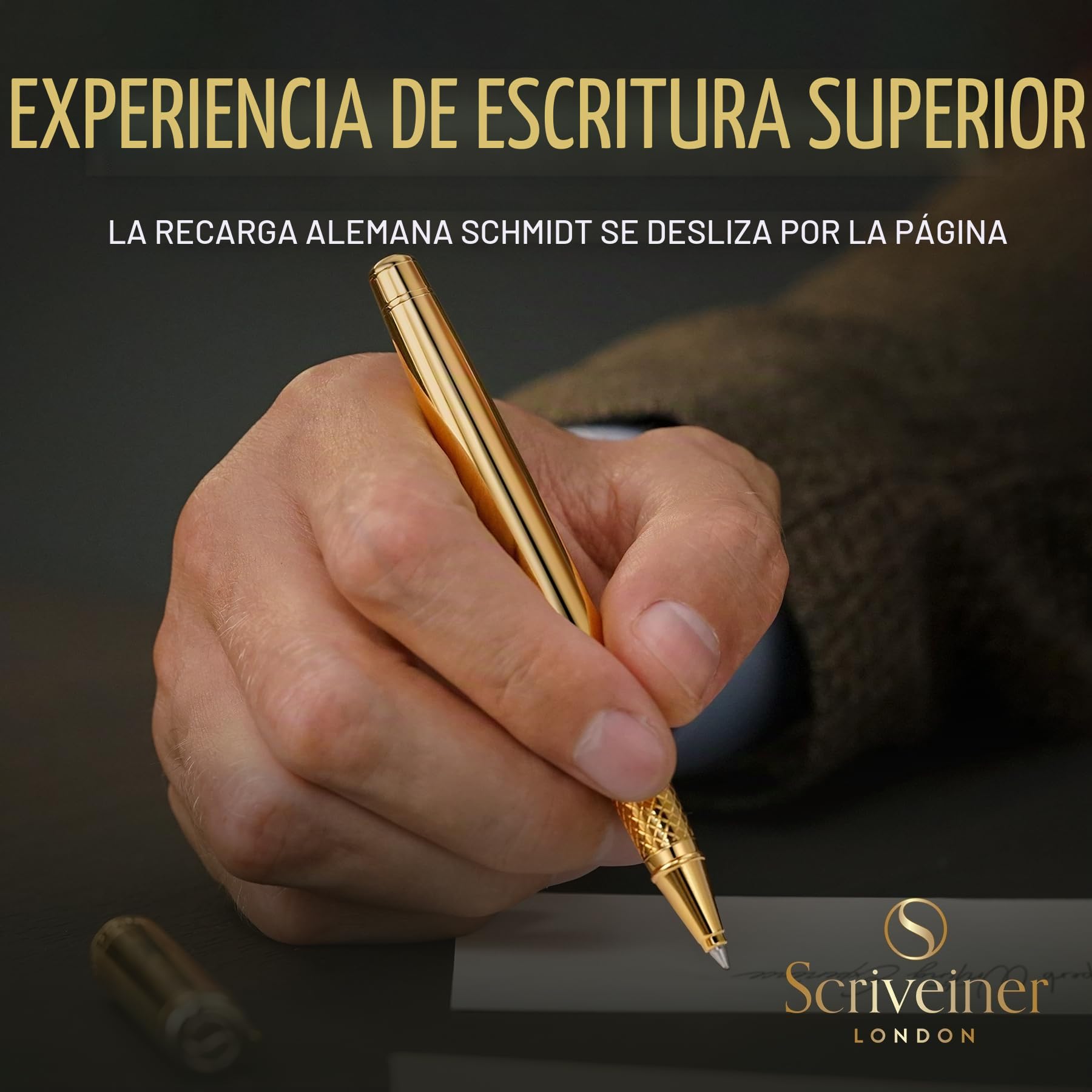 Scriveiner Rollerball Pen Bolígrafo Roller de Gama Alta con Acabado en Chapado en oro auténtico, Recambio Schmidt, Regalo Hombres y Mujeres, Bolígrafos Profesionales de Diseño (Oro)