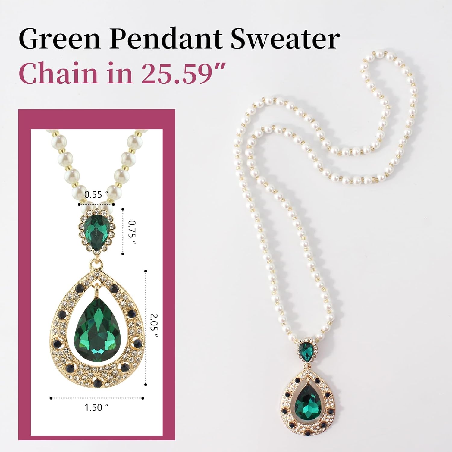 25.59 Inches Long Cubic Zirconia Created Crystal Necklace for Women | Vintage Design Chain Teardrop Necklace Jewelry Sets | Flower Style Long Chain Pendant Necklaces for Women - Image 2