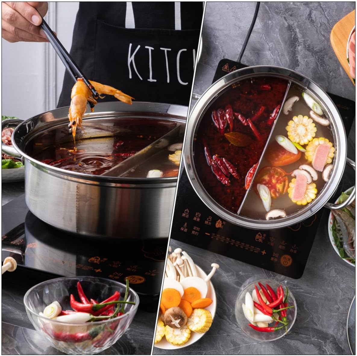 Stainless Steel Hot Pot Cookware with Divider and Lid for Home