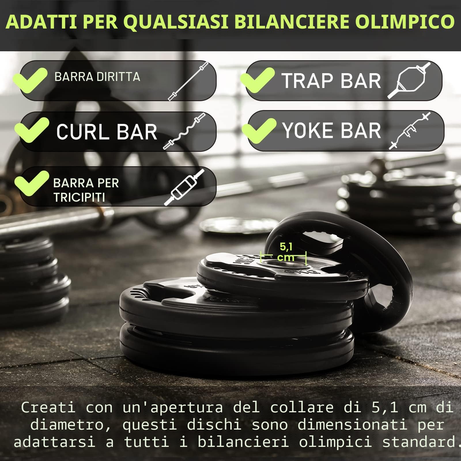 PhysKcal Dischi Pesi Finitura in Gomma Foro Ø50 mm, Dischi Ghisa Gommati Olimpionici Set a Scelta da 1,25 A 25 kg, Tri-Grip Impugnatura - Piastra per Bilanciere, Manubri, Fitness, Allenamento a Casa