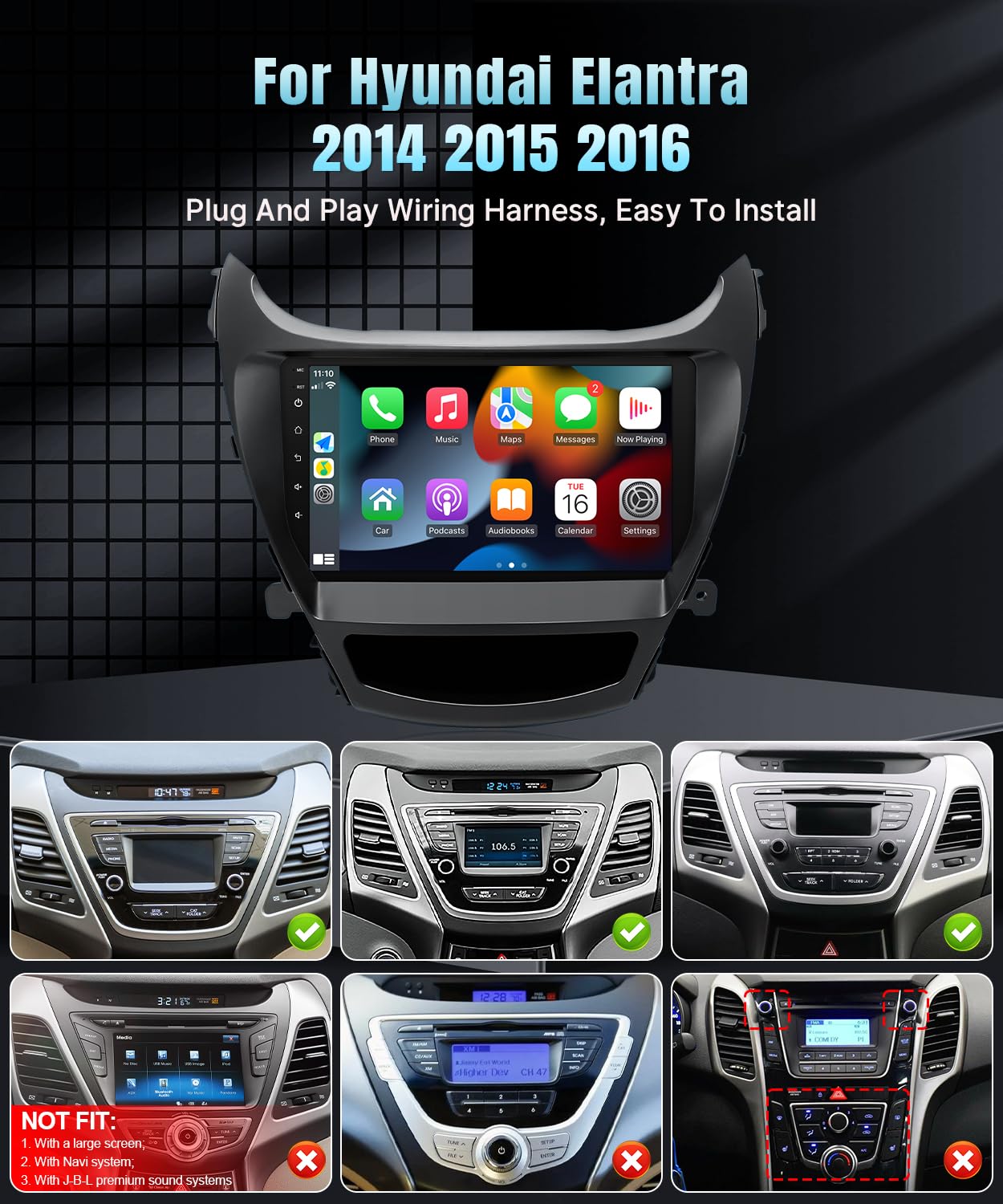 Naifay Android Car Stereo for Hyundai Elantra 2014 2015 2016, 2+32G 9 inch Touch Screen for Hyundai Elantra Radio with Carplay Android Auto/Bluetooth/GPS/WiFi/Camera/SWC + MIC