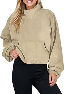 Sudadera de forro polar estilo deportivo para mujer, cuello alto, color liso, manga larga, informal, cómoda, moderna, para invierno, básica, suave, para fiesta, color blanco, blanco, XXL