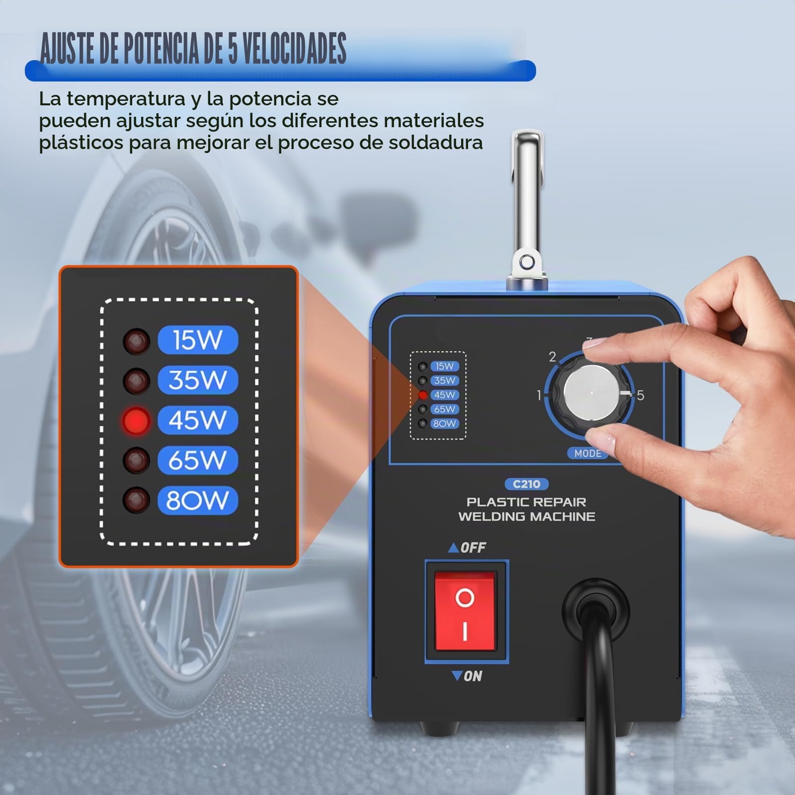 Kit de soldador de plástico, máquina de soldadura de plástico de 220V con 600 piezas de calapas calientes en el kit de reparación de parachoques de automóviles con potencia ajustable de 5 niveles