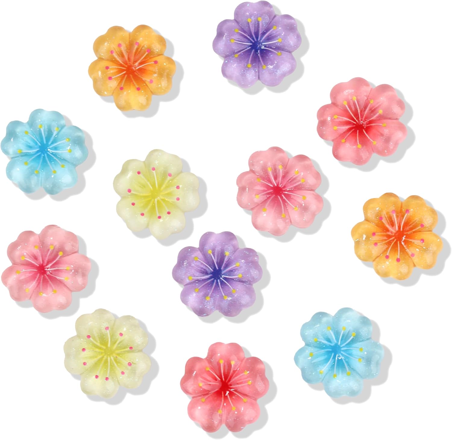 Flower Resin Charms for Crafts, Kawaii Hawaiian Flower Flatback Shoe Charms, Colorful Summer Beach Decoration, DIY Accessories