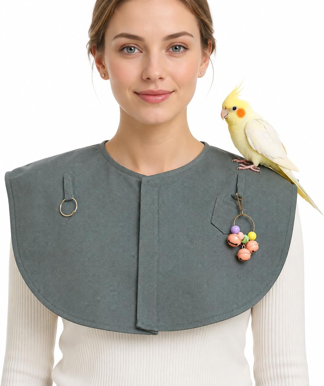 Parrot Shoulder Protector Cape, Denim Bird Diaper Poop Shawl with Toy Hooks, Anti-Scratch Bird Shoulder Cover for Cockatiels, Parakeets, Conures and Lovebirds, Compact Fit,7066-1