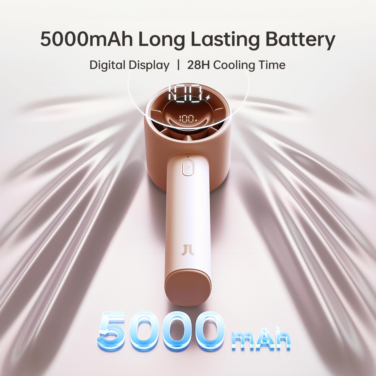 JISULIFE Przenośny wentylator turbo 5000 mAh, do 28 godzin pracy, silny wiatr przy 5 prędkościach, osobisty mini wentylator na podróż, kemping, plażę, makijaż (różowy)