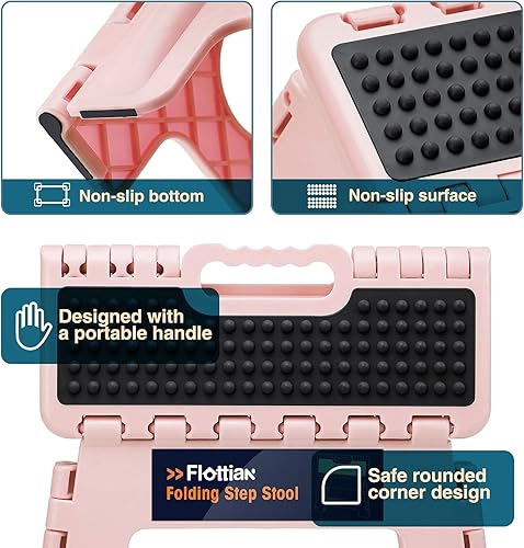 Miniatura 75 de Flottian Taburete plegable de 18 pulgadas para adultos y niños con capacidad para hasta 300 libras, taburetes plegables antideslizantes con asa,