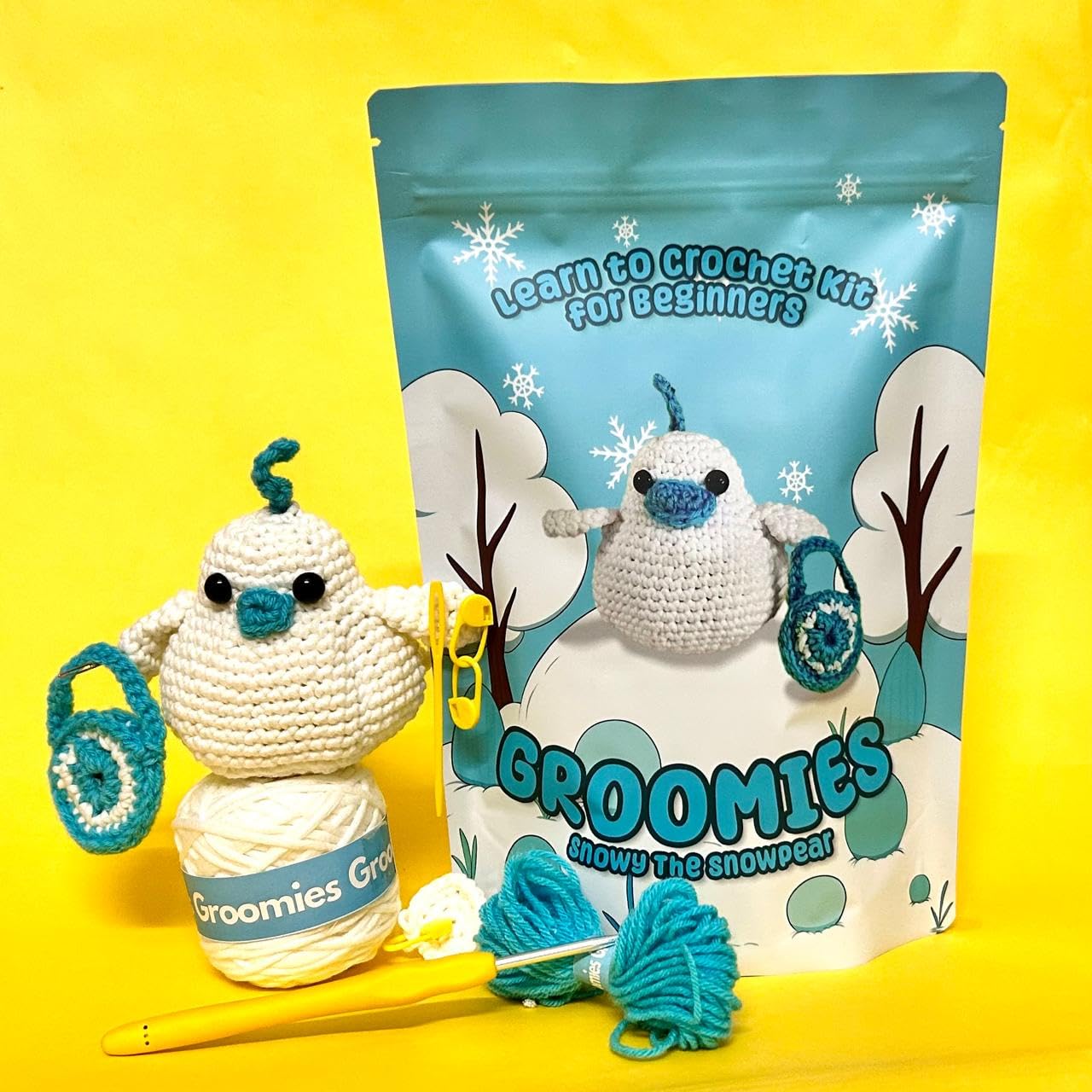 Groomies Learn to Crochet Kit for Beginners- Amigurumi Crash Course for Beginners- Make Your Own Plushy- Snowy The SnowPear | DIY Crochet Kit