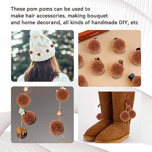 Miniatura 6 de 150 pompones para manualidades, color marrón claro de 1 pulgada, bolas de pompón mullido de Navidad, pequeños pompones para manualidades, proyectos