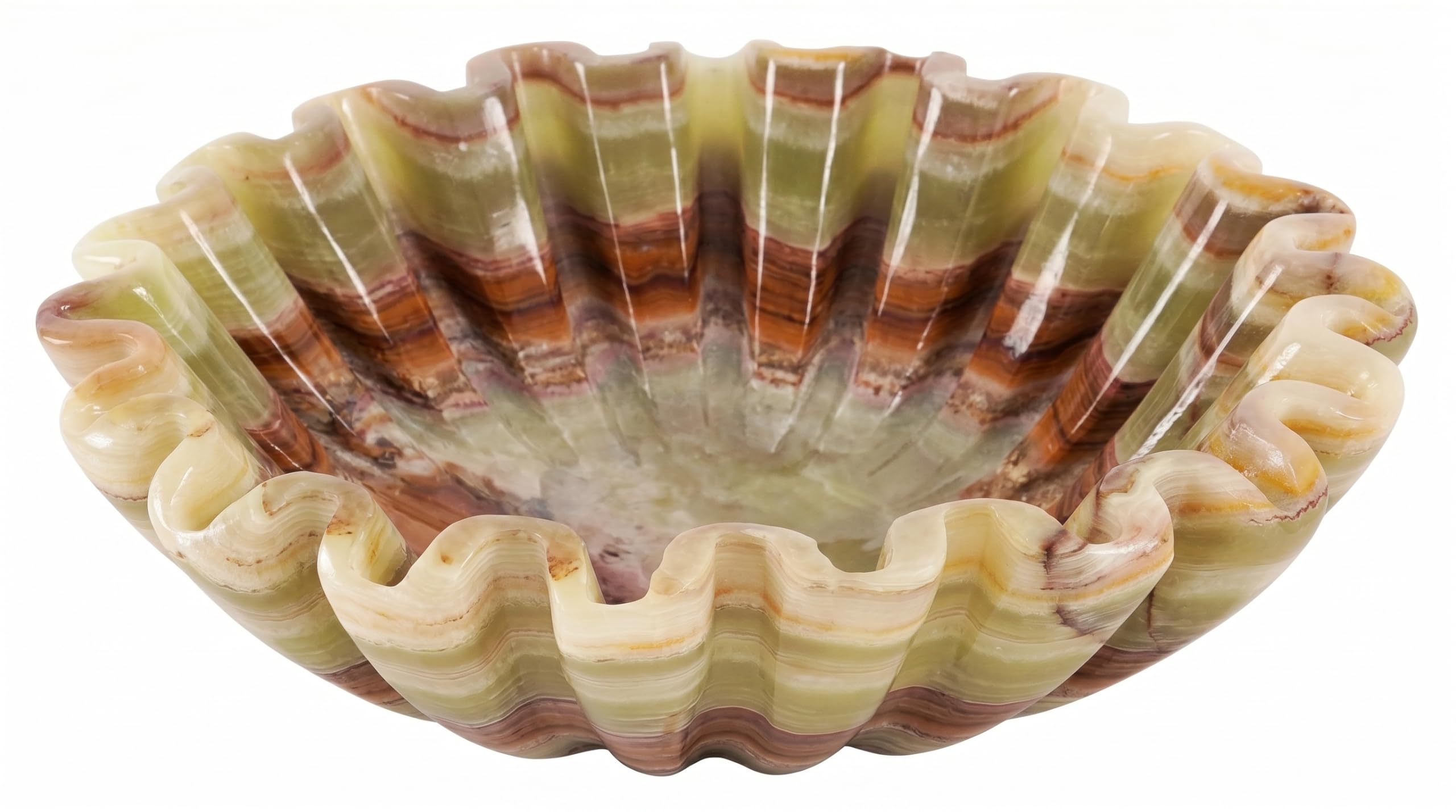 SPESHSTONES Cuenco decorativo de mármol de ónix verde de 8 pulgadas, hecho a mano, cuenco festoneado con volantes para encimera de cocina, centro de mesa de comedor y cuenco para llaves de entrada