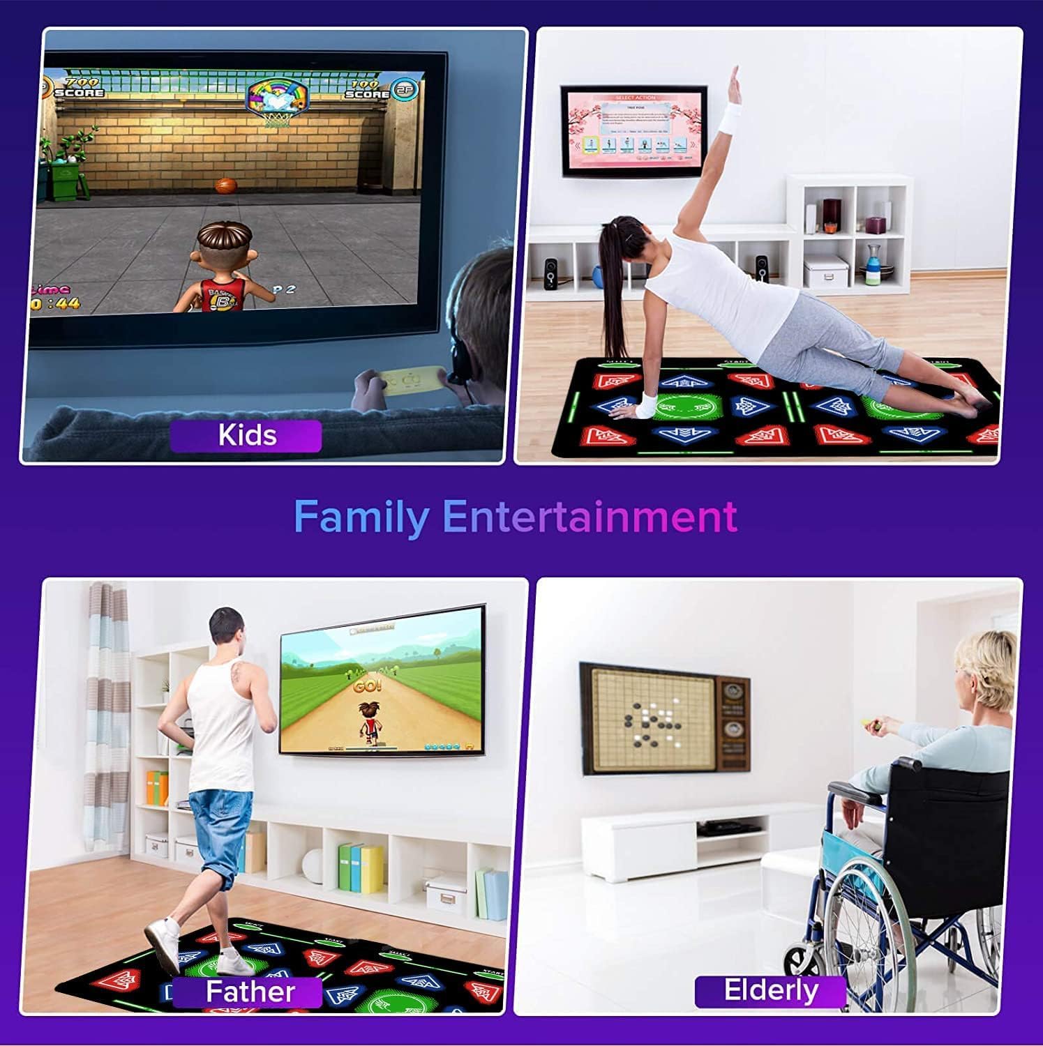 HDMI Dance Mat for Kids & Adults, 64GB Memory, 1000+ Built-in Games, 885 Songs & 81 MTVs, Yoga, Aerobics, Running, Sports & Puzzle Modes, Soft Non-Slip Flannel Material Plug & Play Pad,Gift for kids