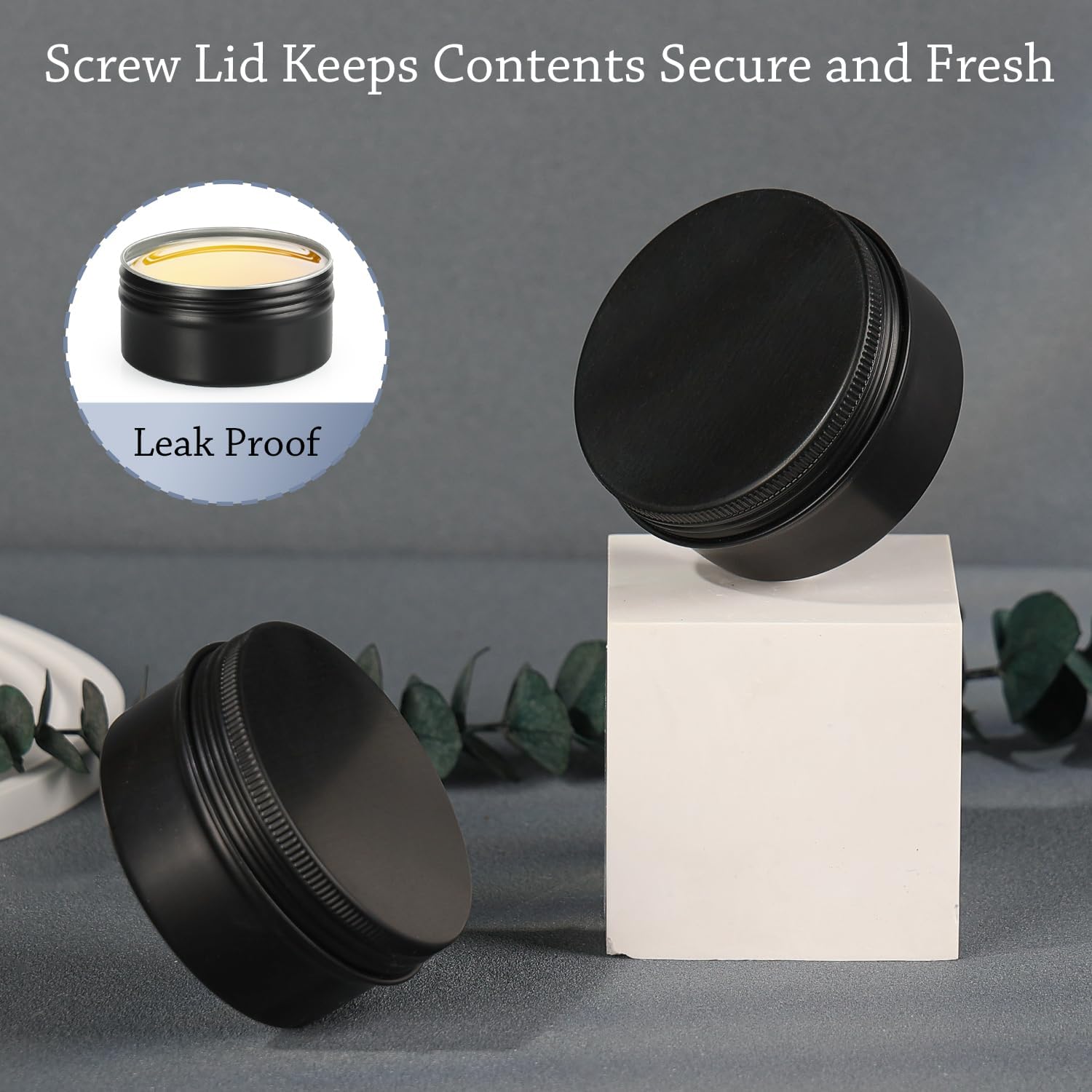 3oz Black Aluminum Tin Containers with Screw Lids, 40 Pack Refillable Cosmetic Jars, Round Salve Tins, Tea Cans, Bulk Food Storage Jars, Candle Travel Tins