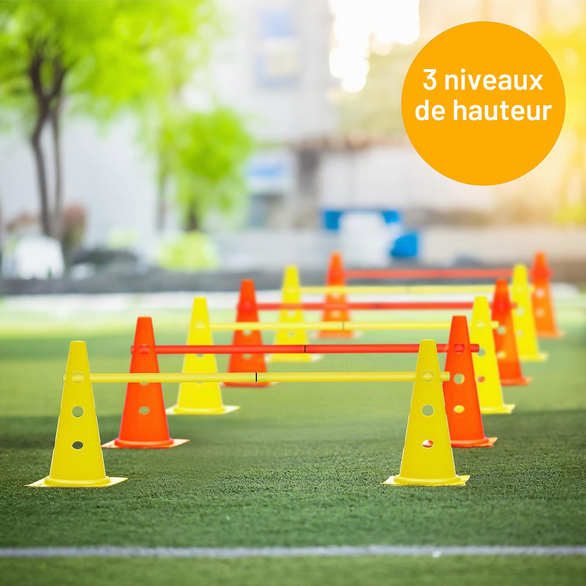 BRAMBLE - 18 Pièces Haies d’Entraînement d’Agilité Coordination avec Sac de Transport - Plots, Cônes, Barres - Parcours de Motricité Enfant, Chiens, Jeux, Cavalettis, Sports, Football
