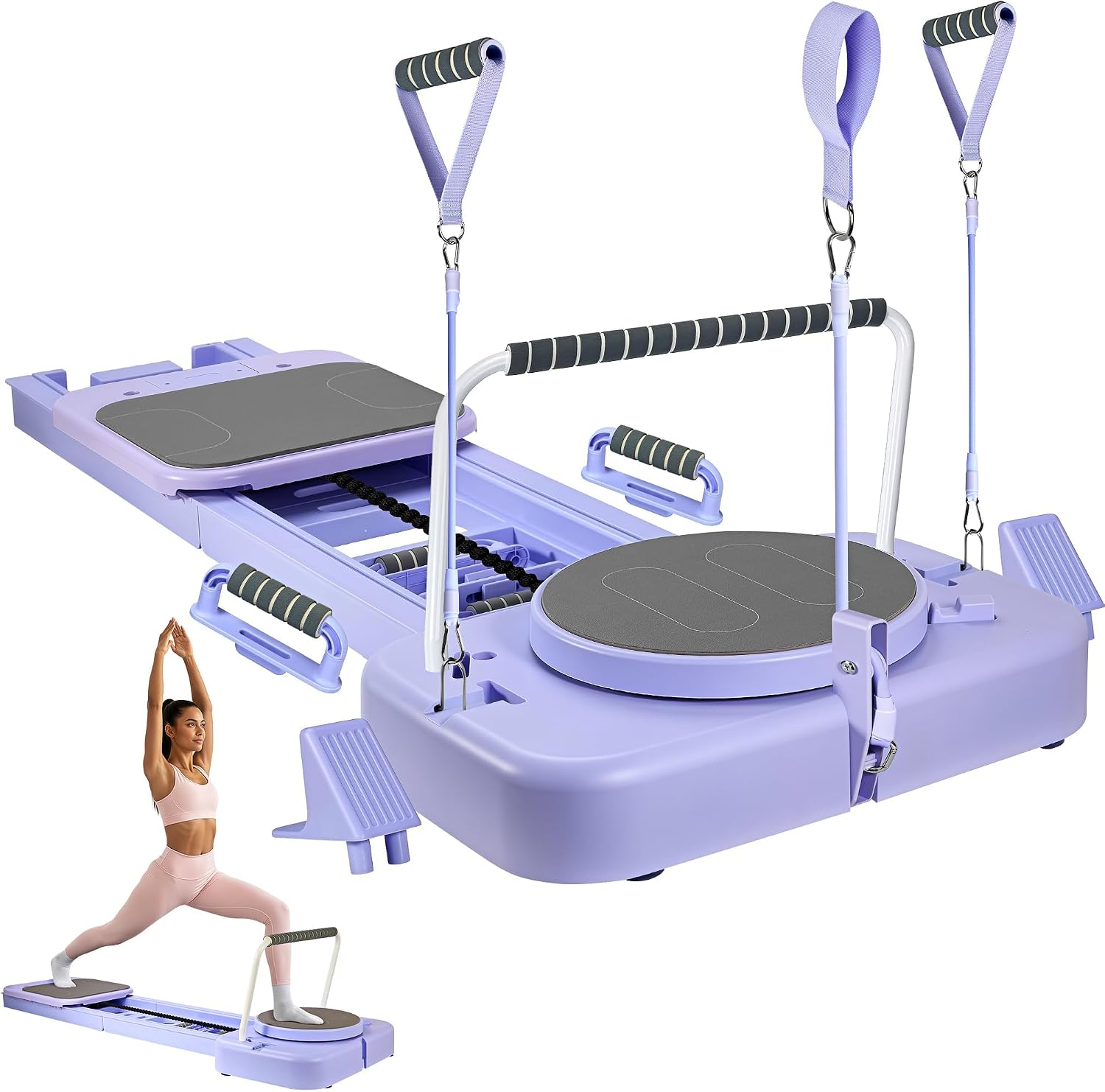 Upgraded Foldable Pilates Reformer for Home Gym - Portable Pilates Board Equipment Kit with Resistance Bands & Handles, Full Body Workout Machine for Women, Core, Ab, Stretch, Balance Exercise