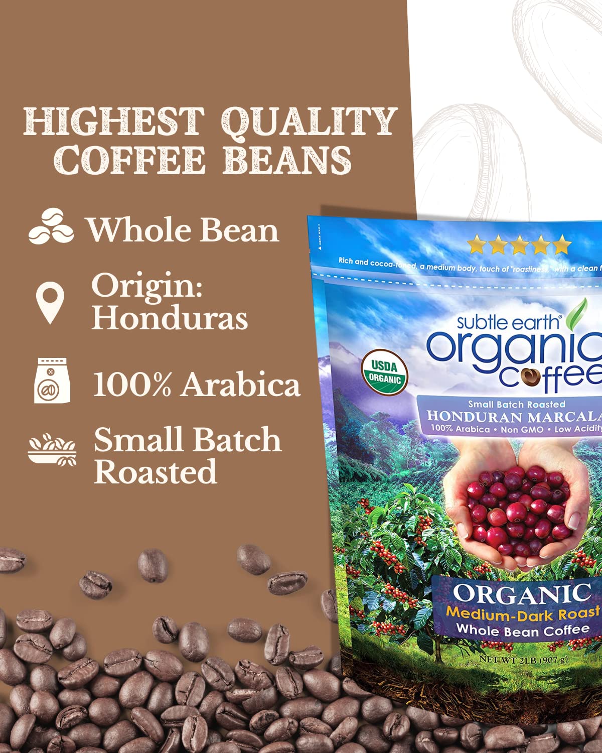 Subtle Earth Organic Coffee MediumDark Roast Whole Bean Coffee