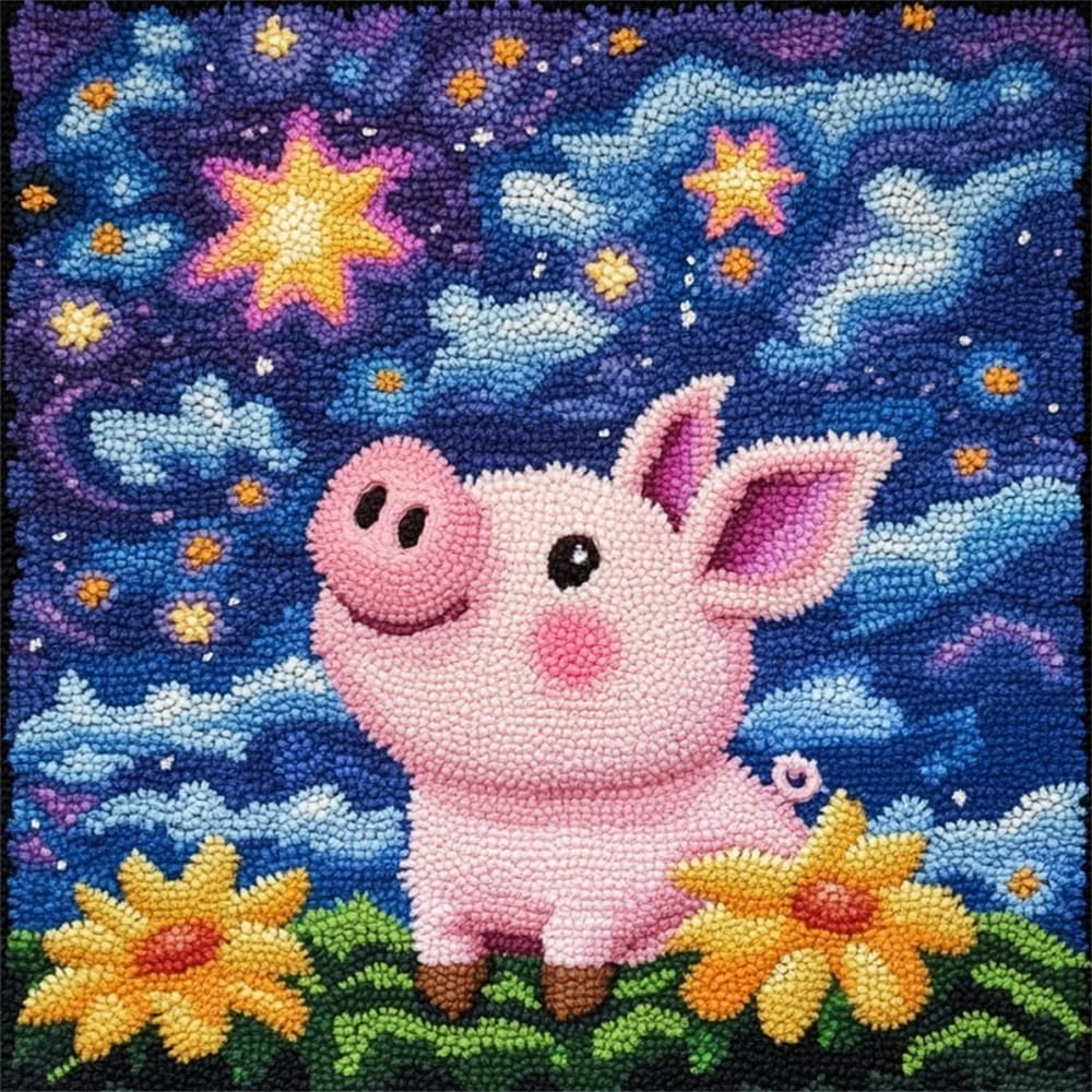 Latch Hook Kits For Adults Beginners, Pre-Printed Pig Diy Rug Hooking