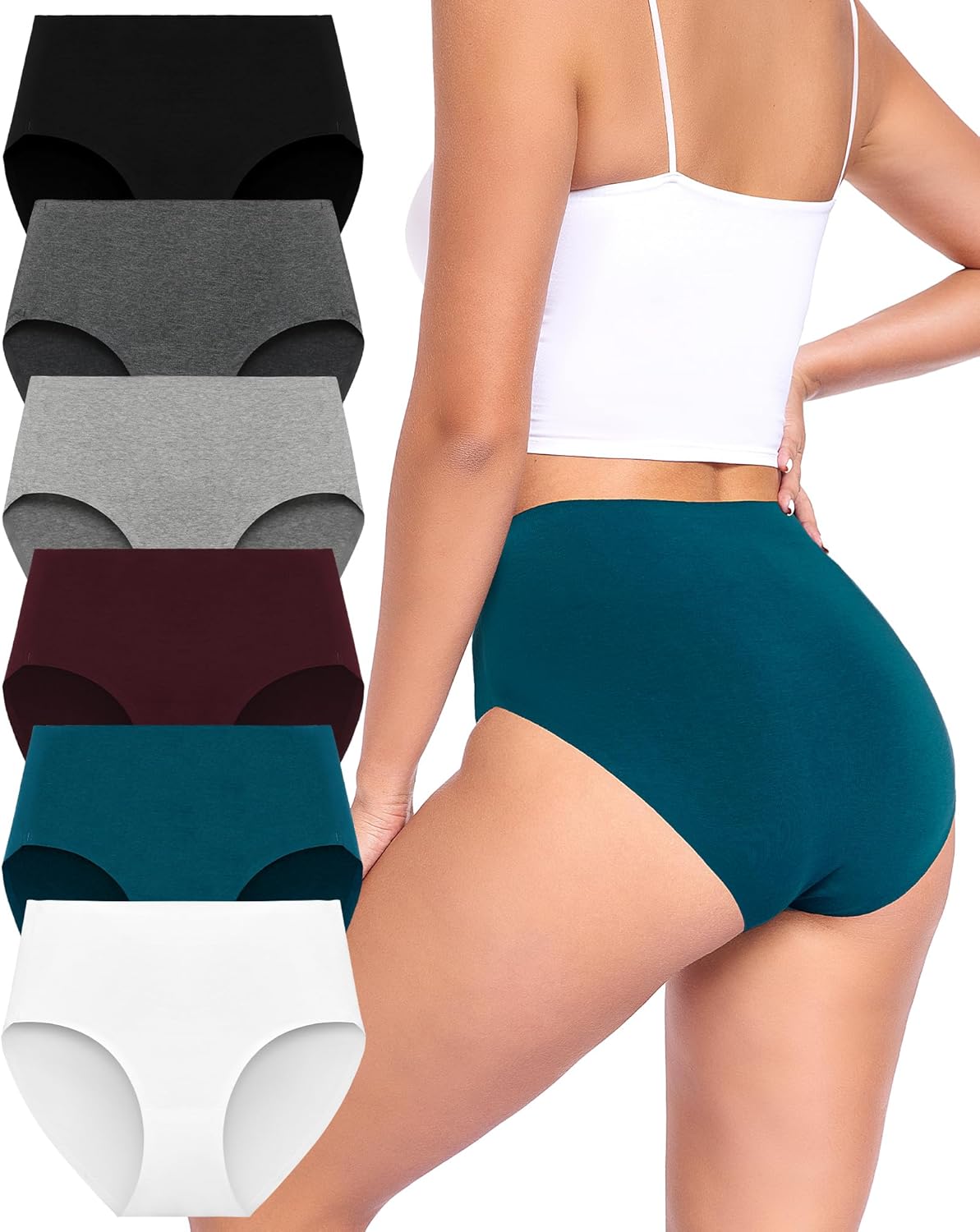 Xibing Cotton Underwear for Women Seamless Bikini Panties Ladies No Show Hipster High Waisted Full Coverage Briefs 6-pack