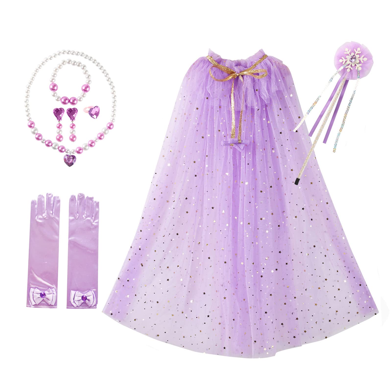 JiaDuo Princess Dress Up Cape with Wand Gloves Jewelry Set Girls Cloak Halloween Costume Accessories