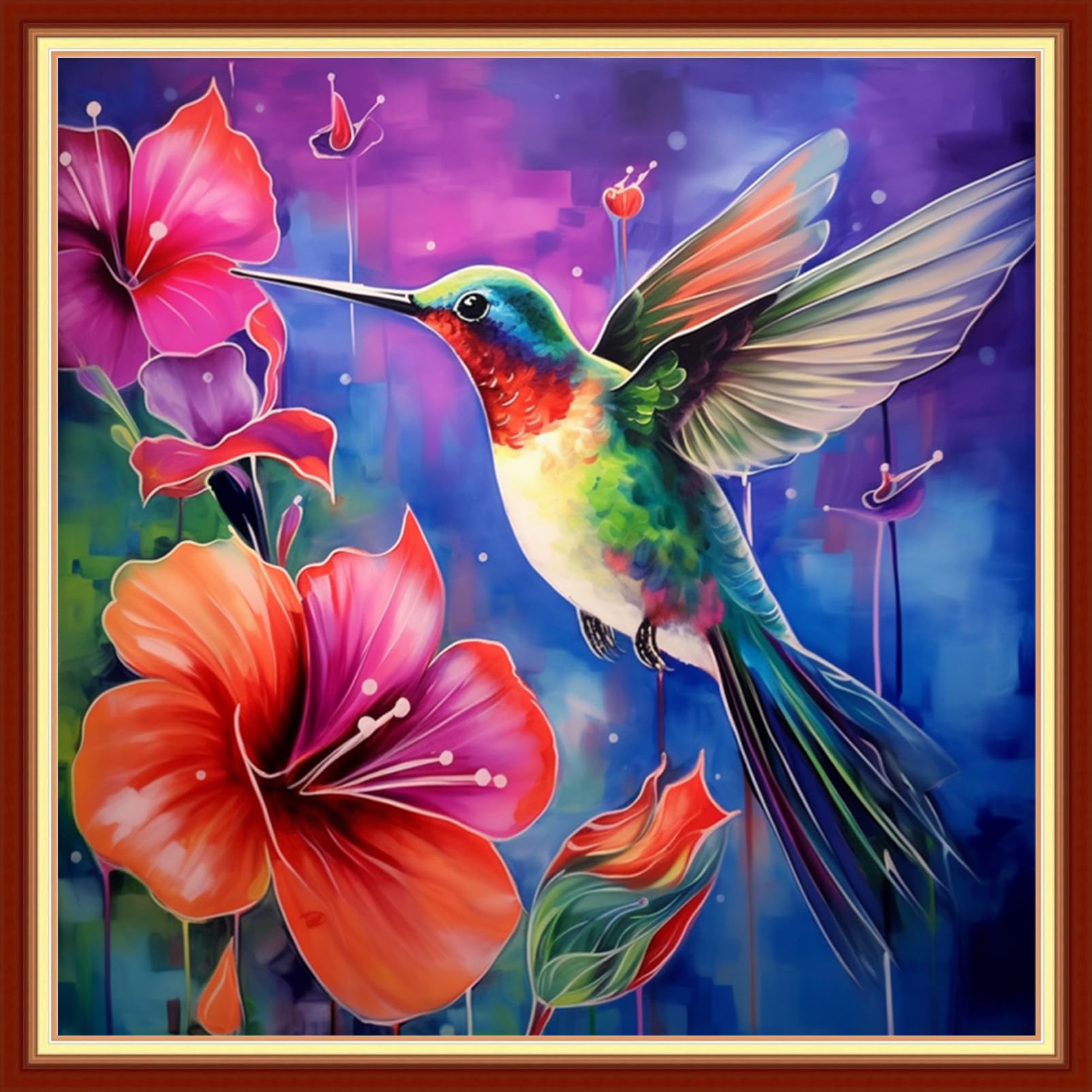 Redxing Stamped Cross Stitch Kits Full Range of Embroidery Starter Kits- Needlepoint Counted Cross Stitch Kits for Beginner Adults 11CT Printed Embroidery Kit-Hummingbirds Gather Honey 18x18 inch