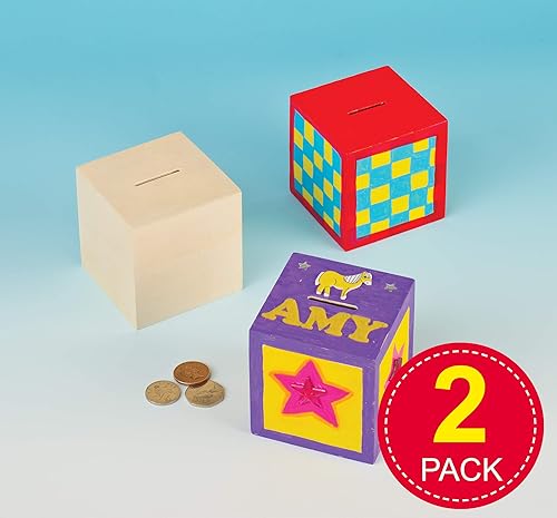Miniatura 2 de cubeta de madera cajas de dinero 3.3inch con tapón de extraíble para niños para diseño y decorar (pack de 2)