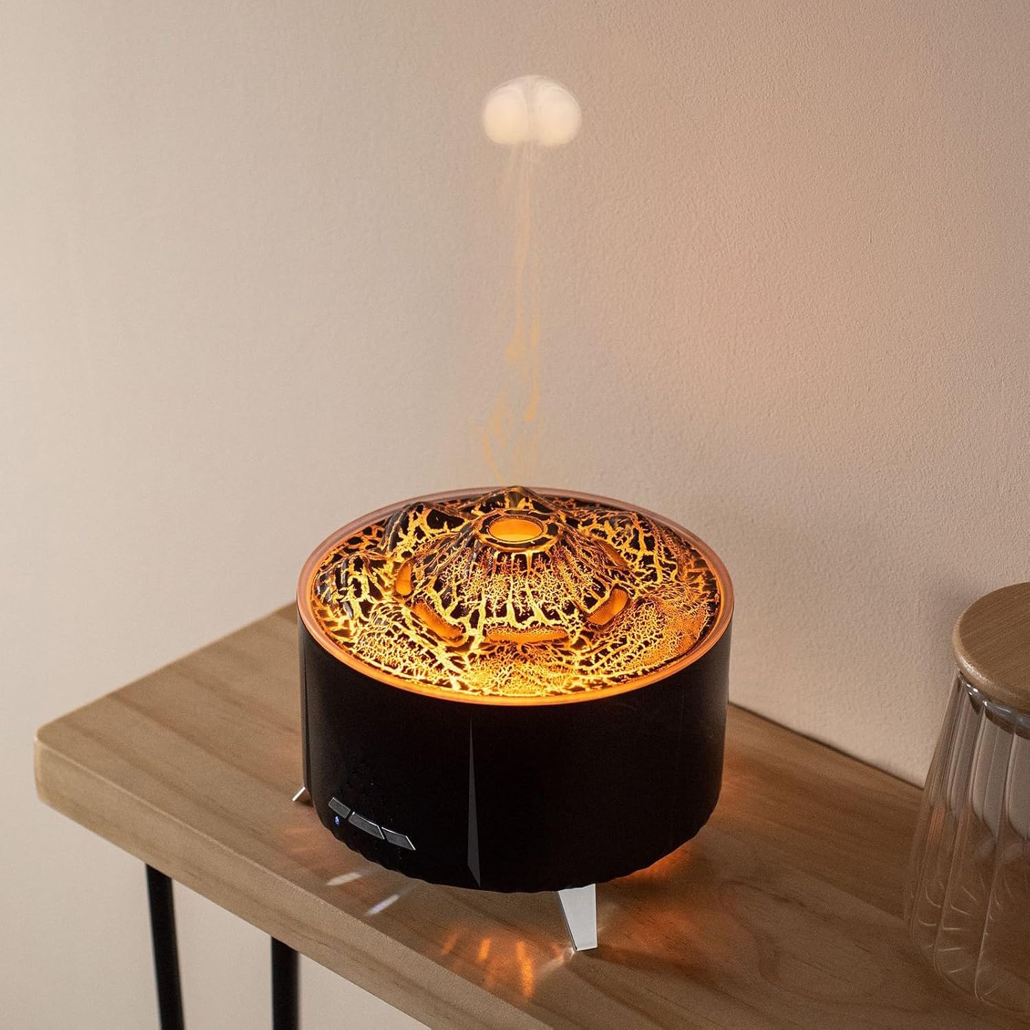 Volcano Flame Diffuser 350ml Cold Mist Humidifier Essential Oil Diffuser with Flame Simulation Effect, Timer, Waterless Auto-Off Aroma Diffuser for Home Room Office