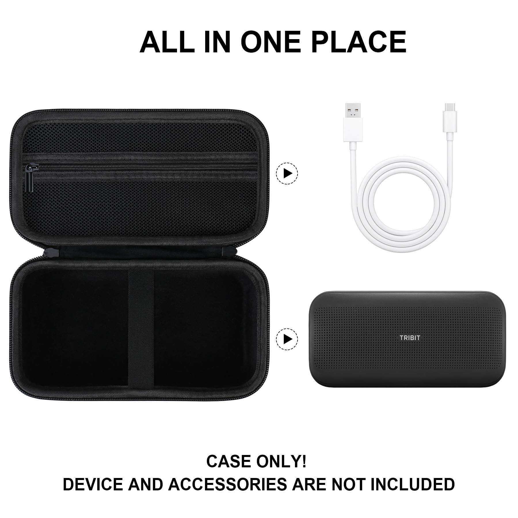 Supmay Hard Carrying Case for Tribit StormBox Flow Bluetooth Speaker, Travel Case with Zipper Mesh Pocket for USB-C Cable, Manuals and Other Accessories, Black