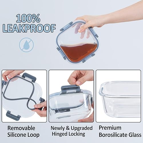 Miniatura 3 de Recipientes de vidrio para almacenamiento de alimentos con tapas, paquete de 4, herméticos, a prueba de fugas, sin BPA, aptos para horno y