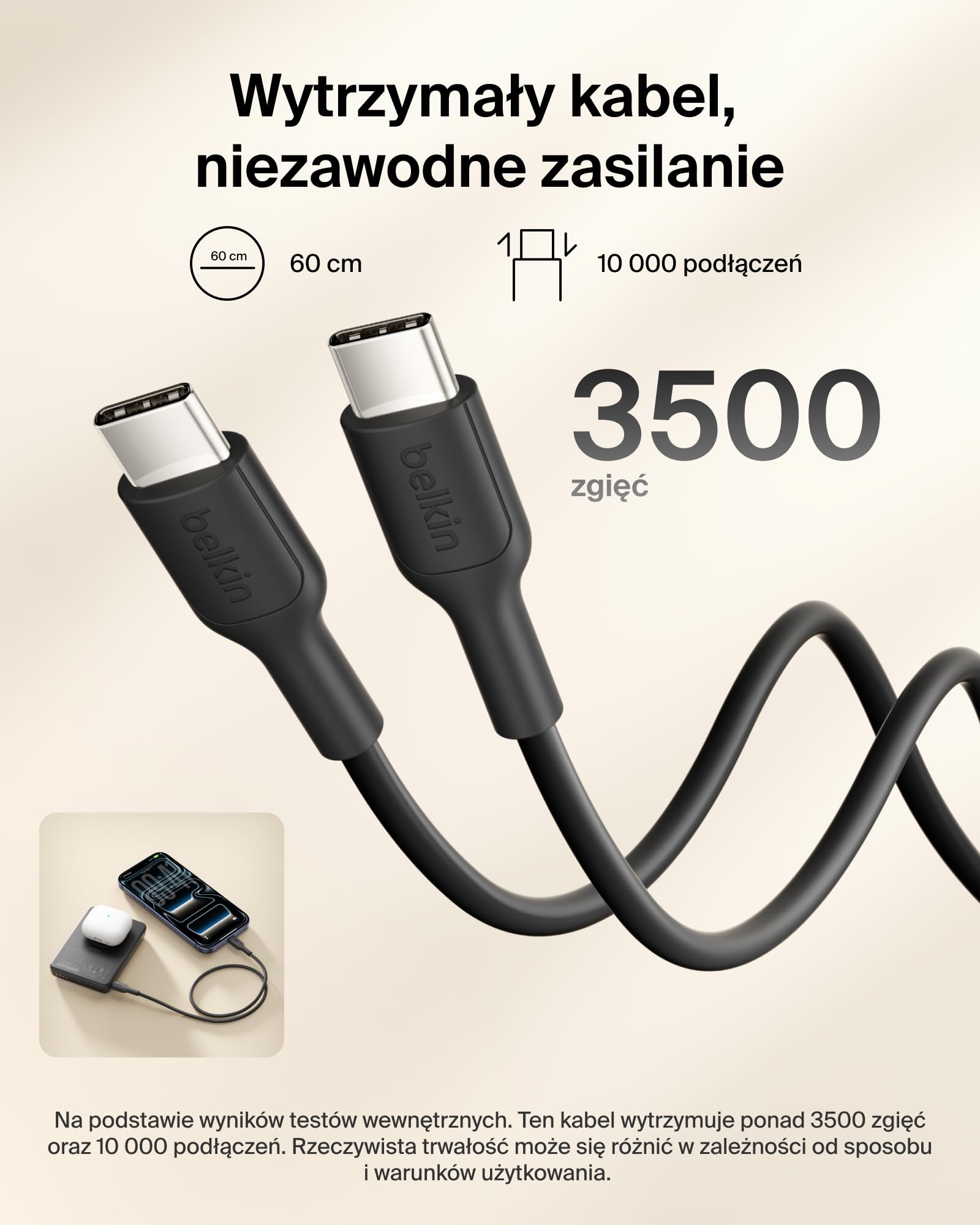 Belkin BoostCharge Magnetyczny Powerbank 10 000 mAh z Pierścieniem – Czarny | Powerbank Bezprzewodowy 10 000 mAh Qi2, Pierścień Magnetyczny do Akcesoriów, 2 Porty USB-C, Naładowany, Kabel w Zestawie