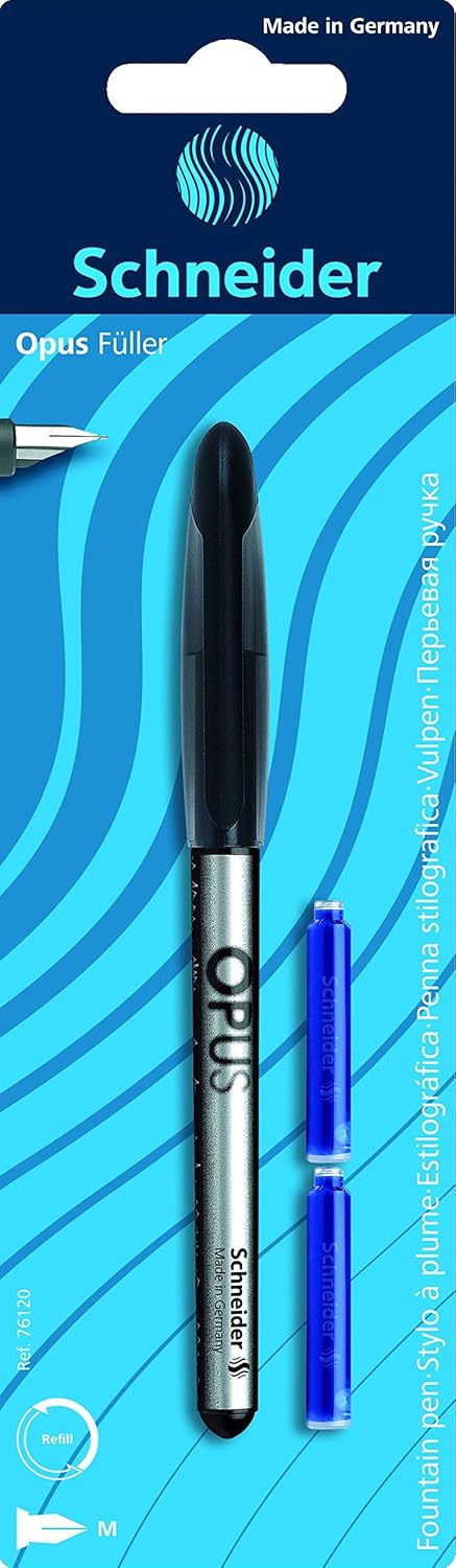 Schneider Opus Writing Instruments Fountain Pen Medium Assorted Blister Card Includes 2 Ink Cartridges