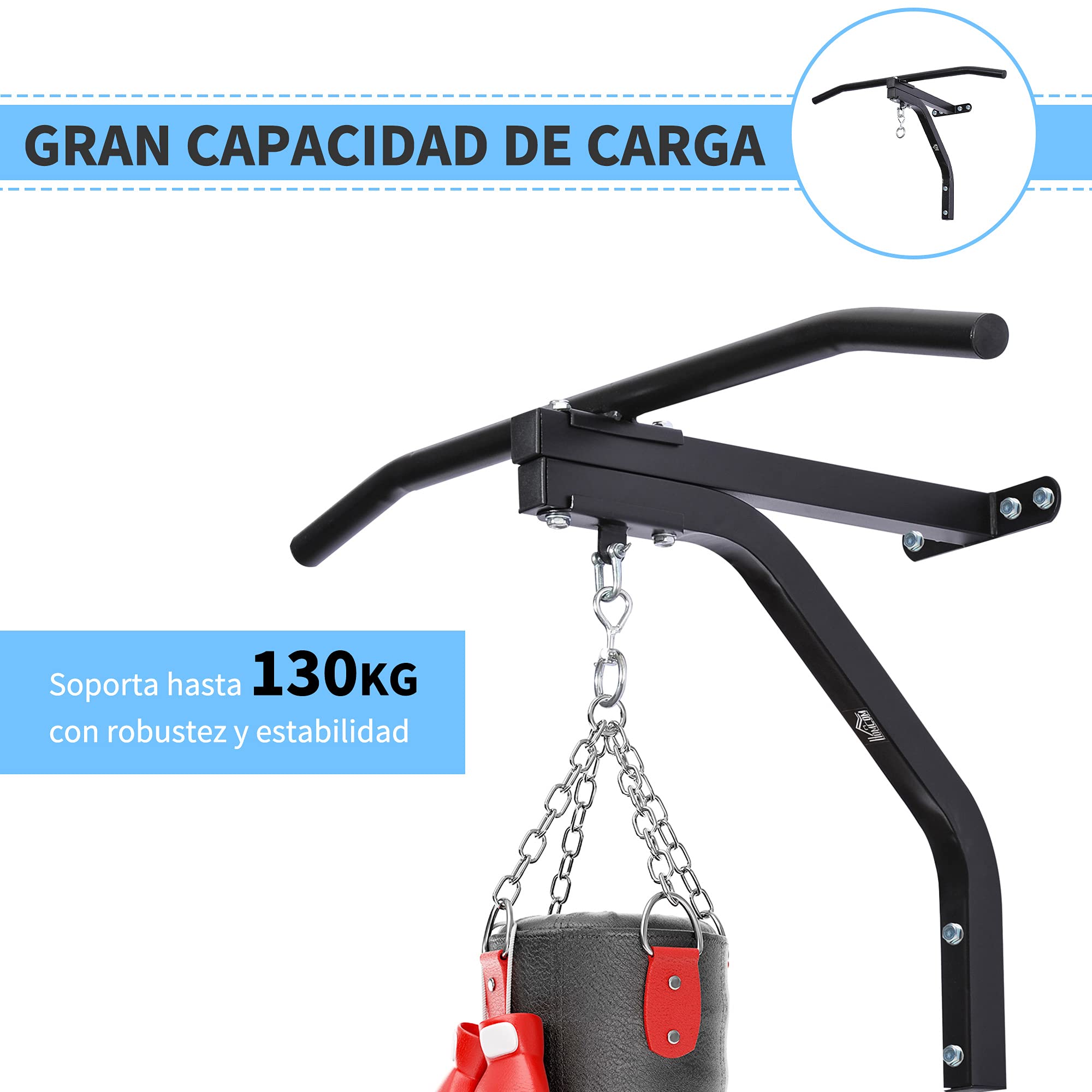 HOMCOM Barra de Dominadas 2 en 1 Pared Acero 130 kg 93x47x51 cm Negro