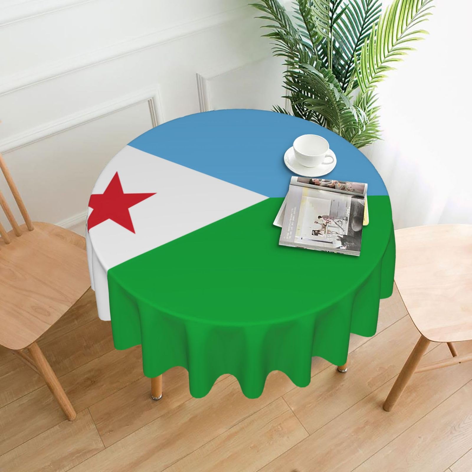 HLSBSSL Flag of Djibouti Printed round decorative tablecloth, 60 inches, suitable for various tables in the living room, dining room, coffee table, etc.