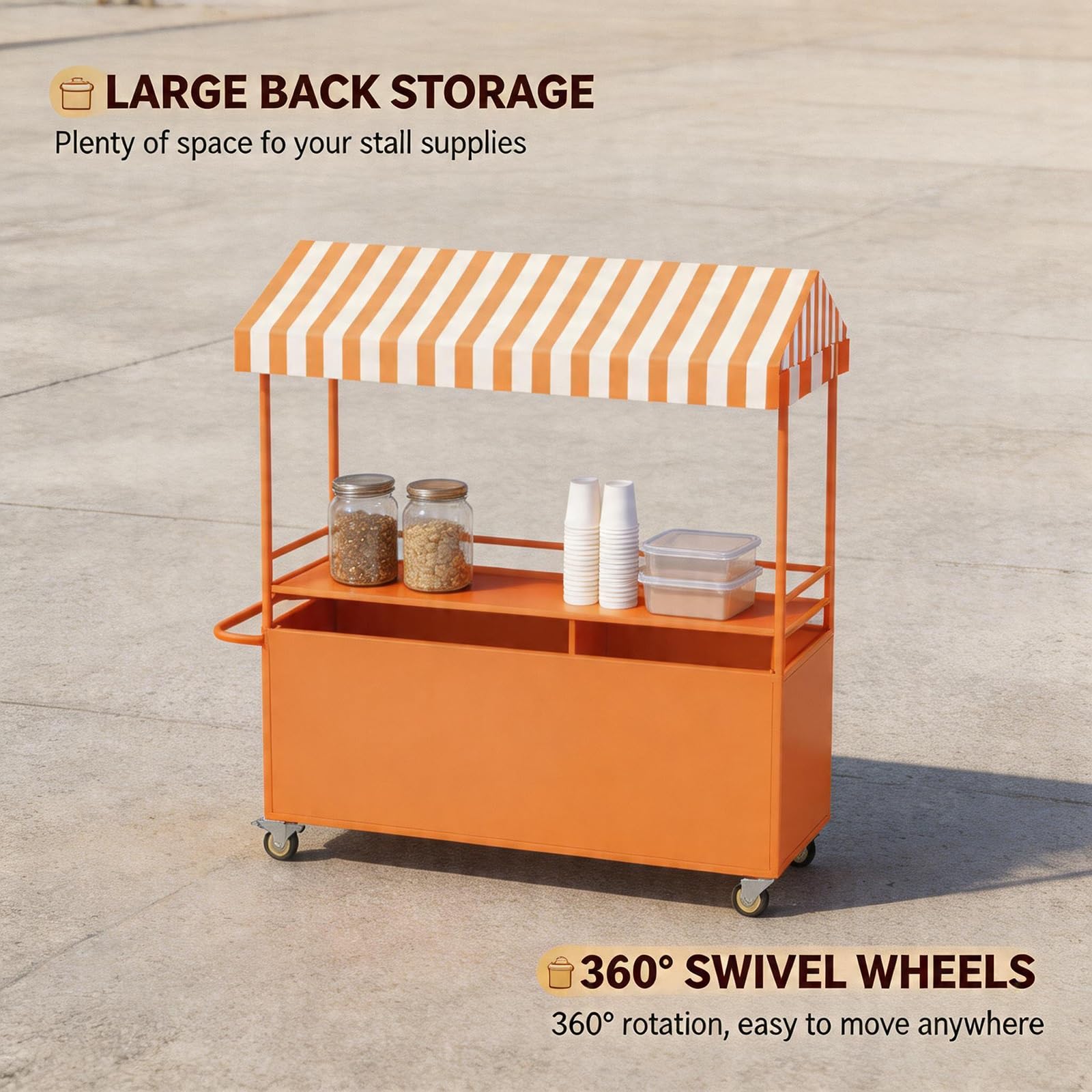 Móvil de Venta Ambulante de Comida Quiosco de Comida Concesionaria con Toldo con Ruedas Freno para la Venta de Frutas Verduras y Bebidas.(Wit,160x60x210cm)