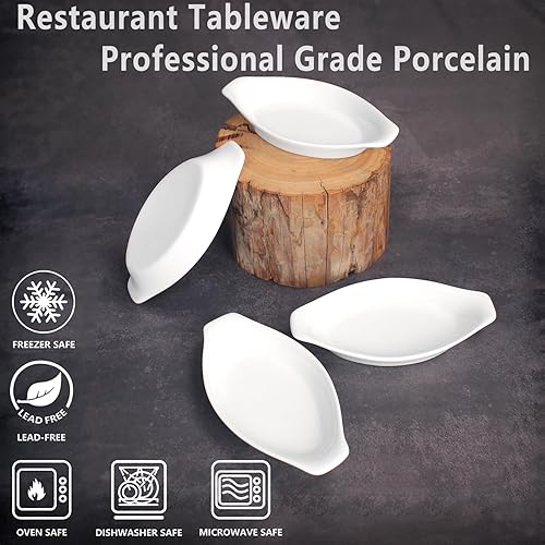 Miniatura 3 de Platos ovalados de cerámica de 6 x 4 pulgadas, para hornear gratinados, 7 onzas, juego de 4 cuencos divididos para plátano, aptos para horno y