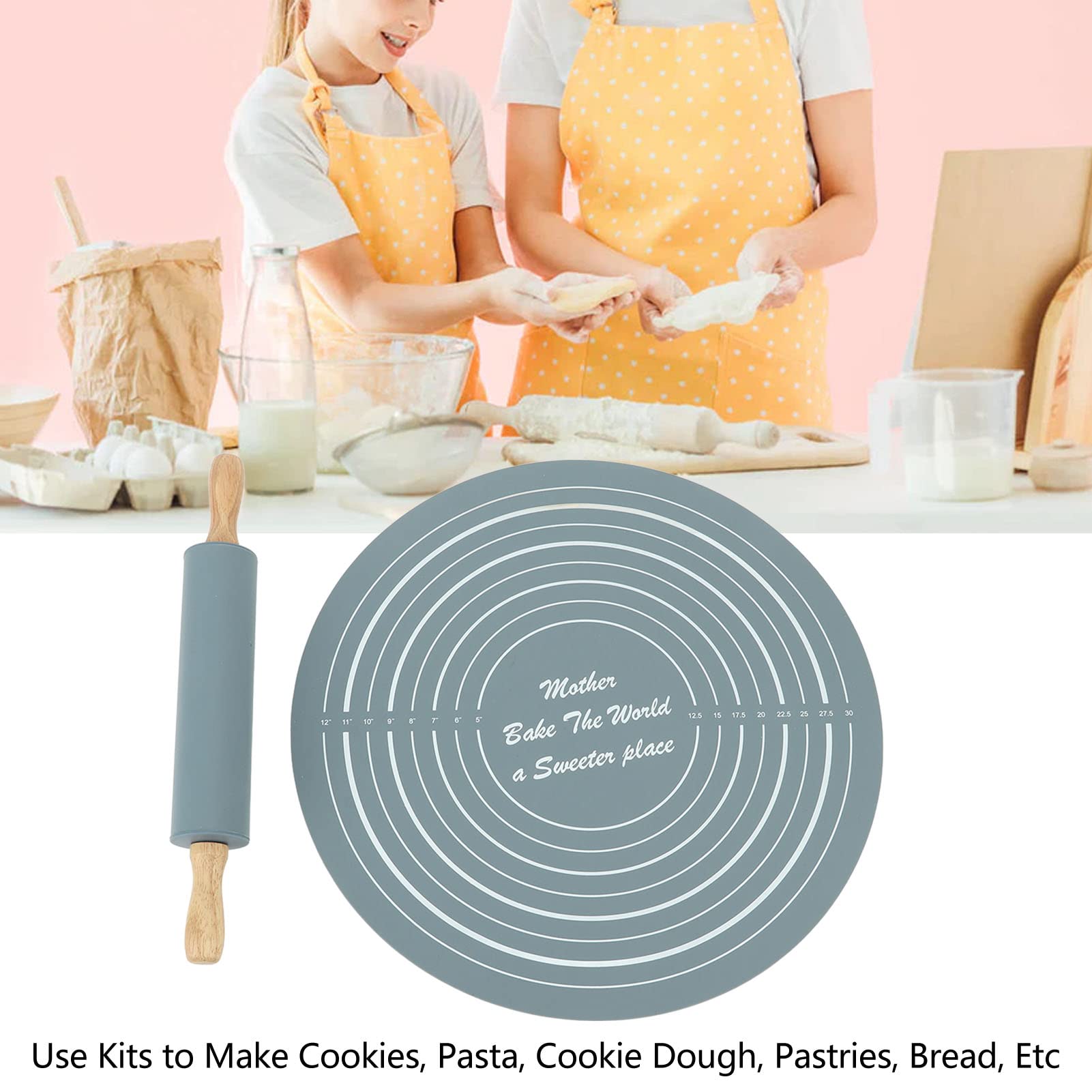 Yctze Set di Mattarello in Silicone con Tappetino per Impastare (GREY)