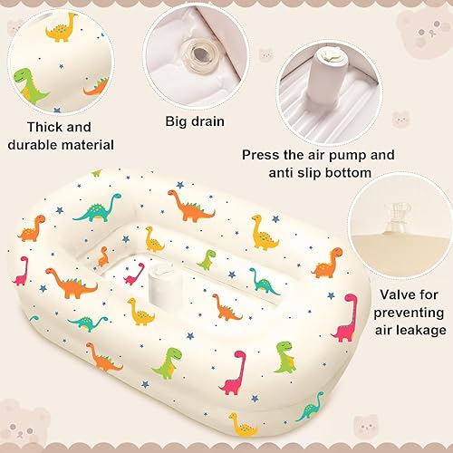 Miniatura 5 de Bañera inflable para bebé con bomba de aire incorporada, soporte para la espalda, bañera portátil de viaje para bebé, se desinfla y se pliega