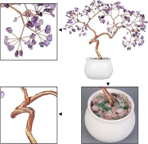 Miniatura 3 de Rockcloud Árbol de dinero Fengshui con piedra de cristal de amatista de 8.5 pulgadas con base de cerámica para buena suerte, riqueza, hogar,