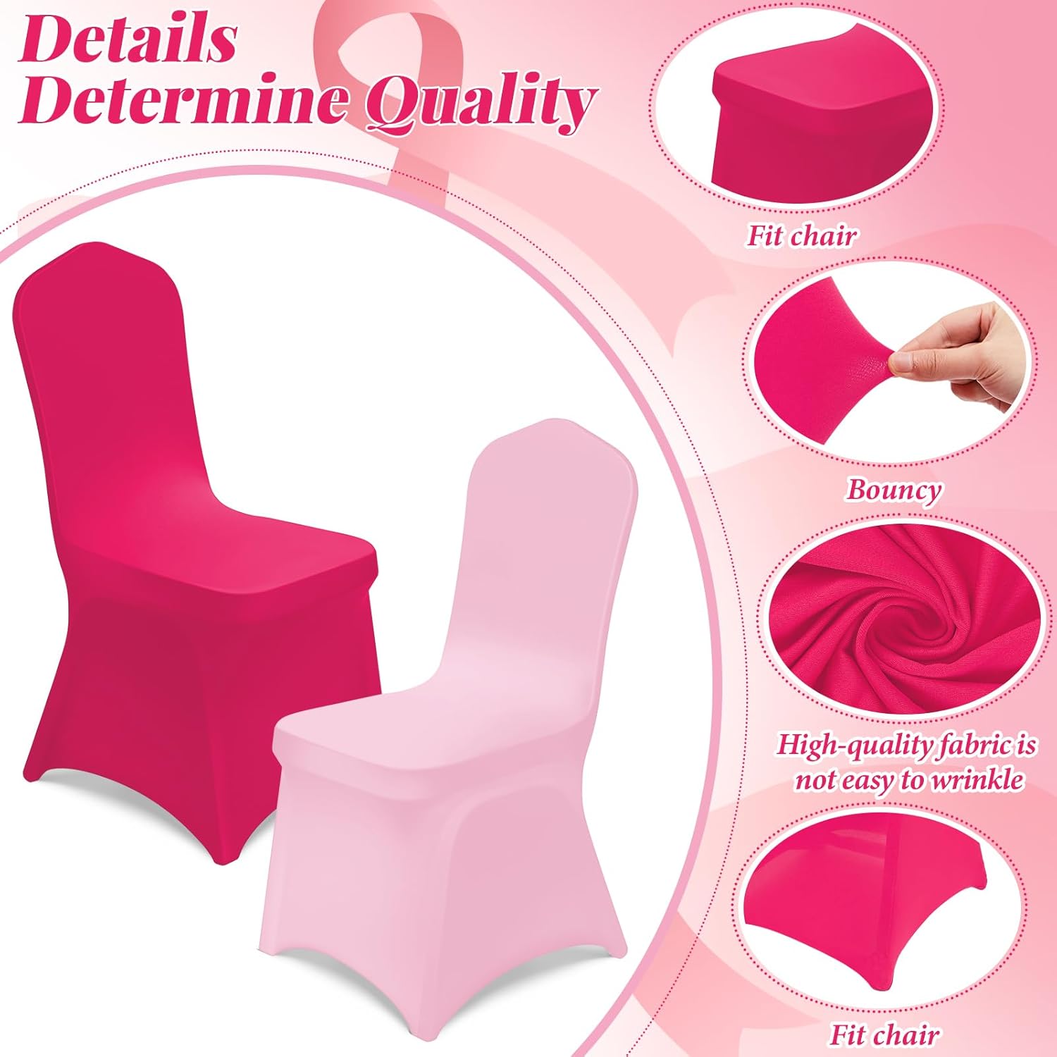 Oudain 12 Pcs Pink Folding Chair Covers Universal Spandex Slipcovers Washable Removable Stretch Chair Protector Covers for Wedding Hot Pink Birthday Party Decoration