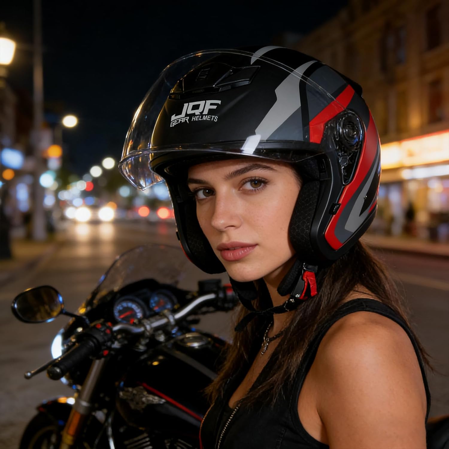 Motorcycle Helmets Open Face for Streey Moped Scooter, Dual Visor 3/4 Moped Helmets for Adults Motorbike Half Helmet 601 DOT Approved Men and Women