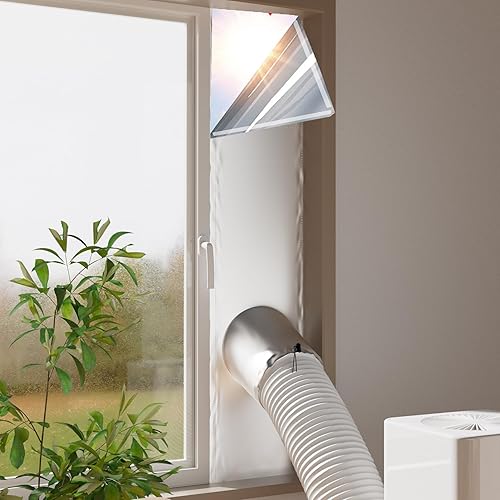 Althorion Kit de sellado de ventana de aire acondicionado portátil plateado, 30 % de aislamiento térmico de parasol, kit de sellado de ventilación