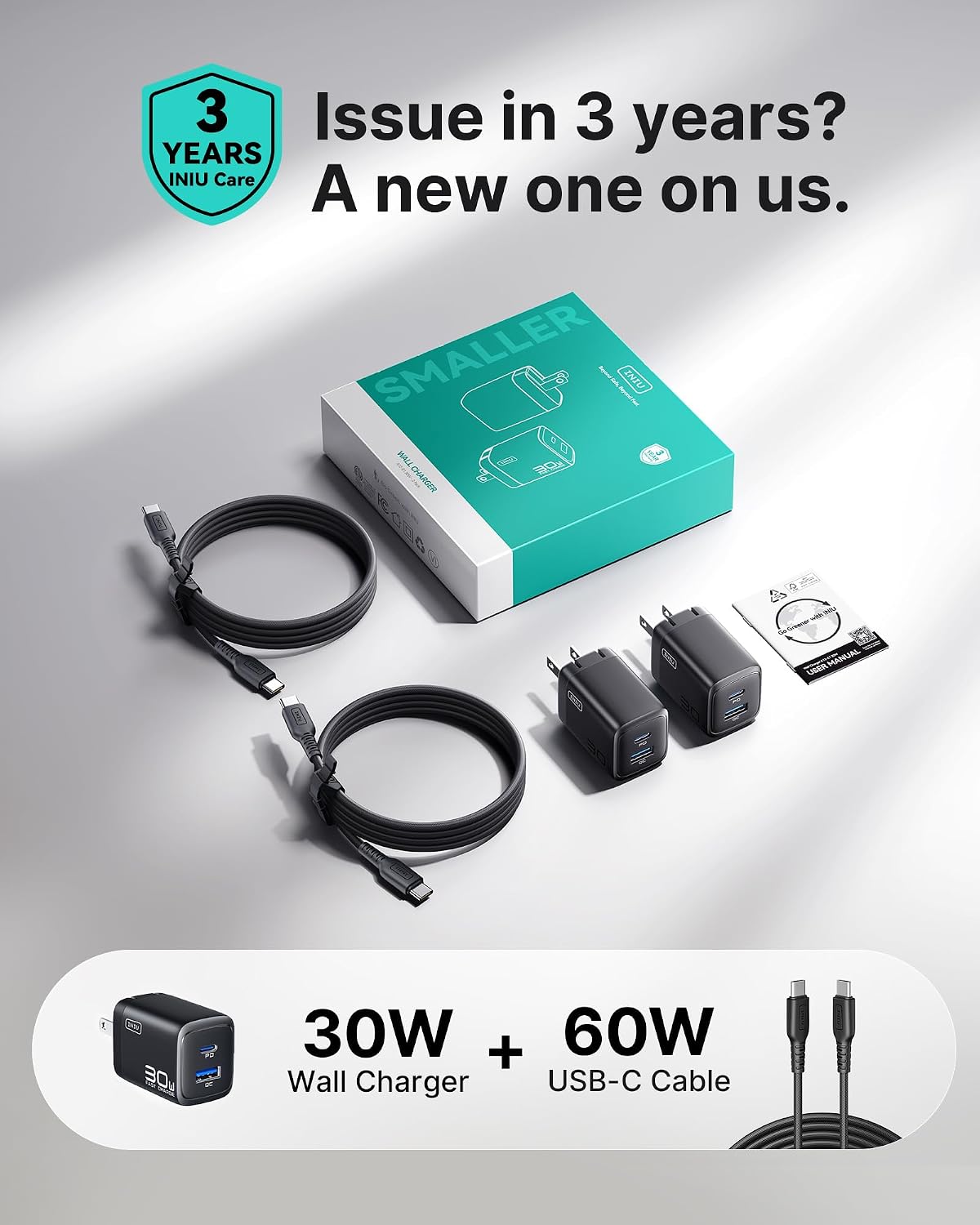 INIU for iPhone 17 Charger, 30W 2-Port Type C Charger Fast Charging, Foldable USB C Charger Block with USBC Cable for iPhone 17 16 15 Pro Max, MacBook Air 13 M4 iPad 13 11, Samsung S25 S24, Goodle etc - 7