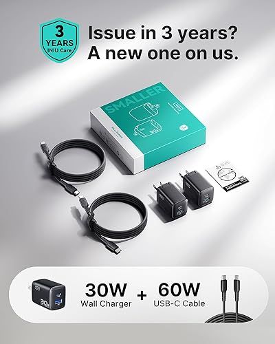 Miniatura 7 de INIU Cargador para iPad Air Pro, 30 W, paquete de 2 cargadores de iPad de carga rápida con cable USB C a C, cargador plegable compacto para iPad Pro