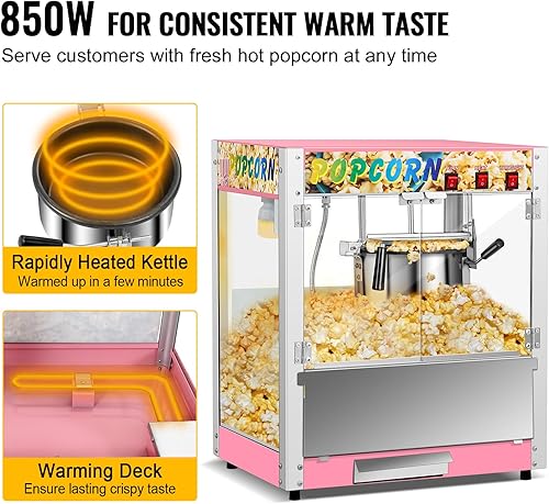 Miniatura 6 de Máquina comercial de palomitas de maíz, hervidor de 8 onzas, máquina de palomitas de maíz para encimera de 850 W para 48 tazas por lote, con control