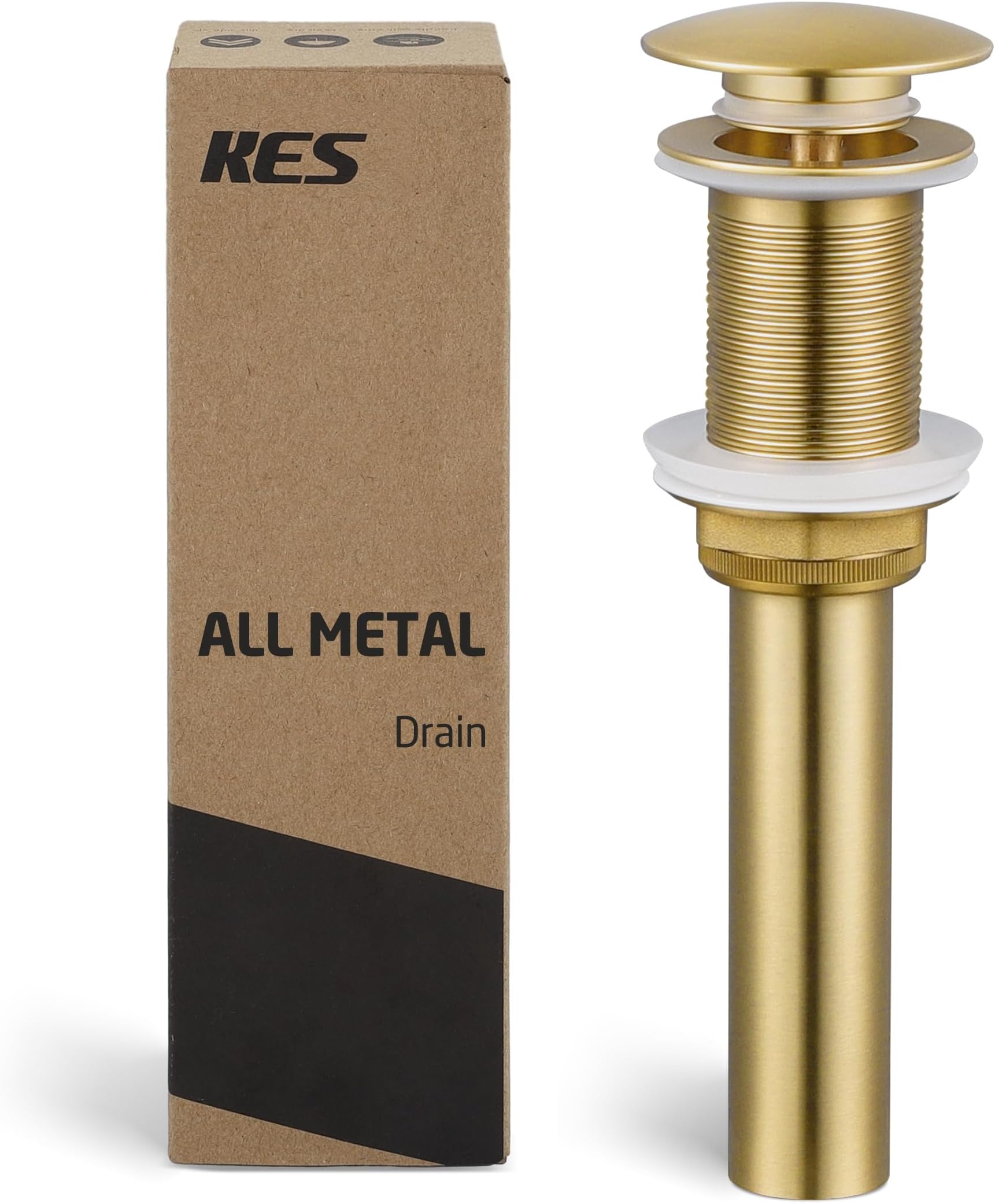 KES Sink Drain Without Overflow Bathroom Pop Up Drain Assembly Stopper Vessel Sink Brushed Gold All Metal Rustproof Brass and 304 Stainless Steel, S2008D-BZ