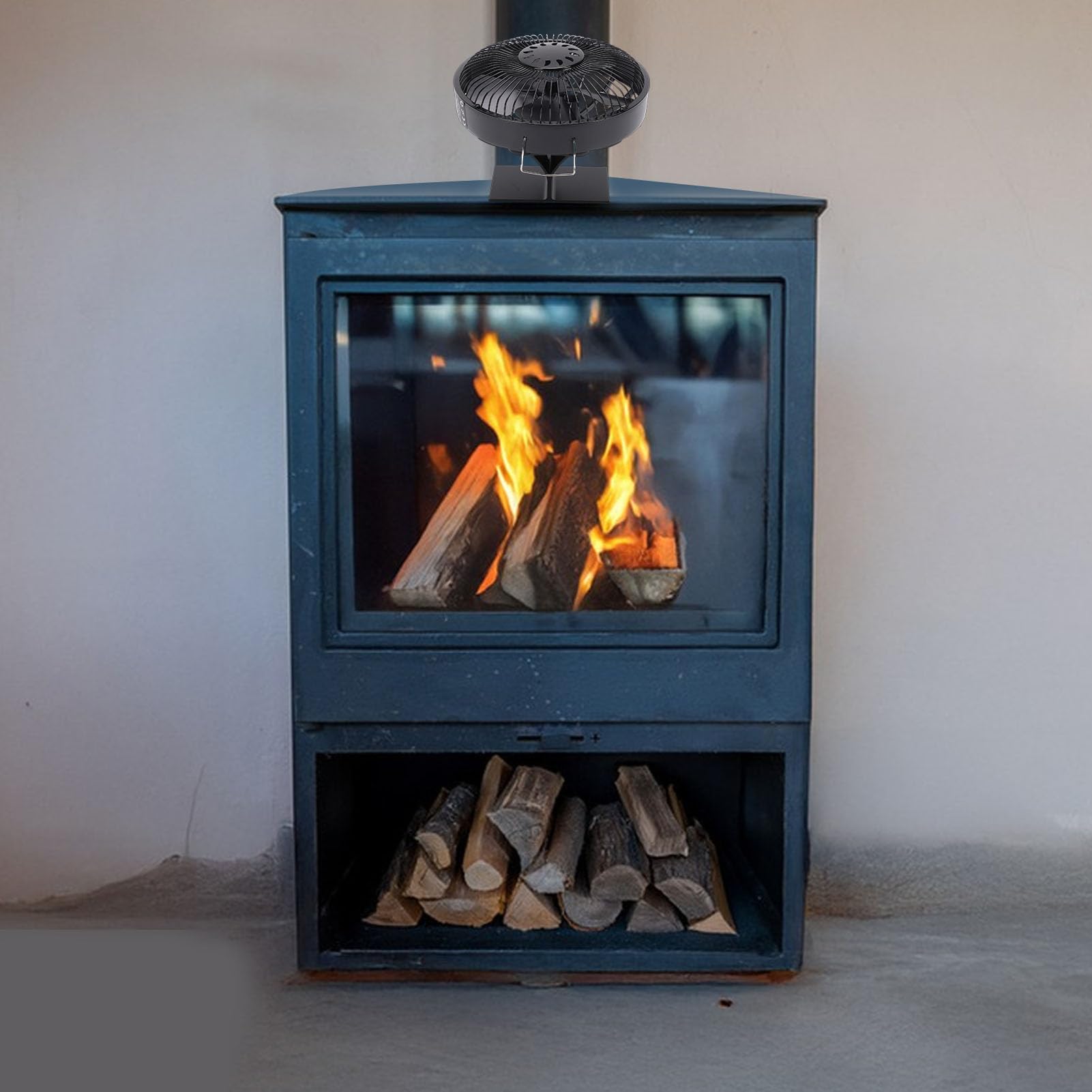 Fockety Ventilador de Estufa de Leña, Ventilador de Chimenea de Leña de Aleación de Aluminio de 5 Aspas, Funcionamiento Silencioso No Eléctrico, con Termómetro Magnético, para Chimenea